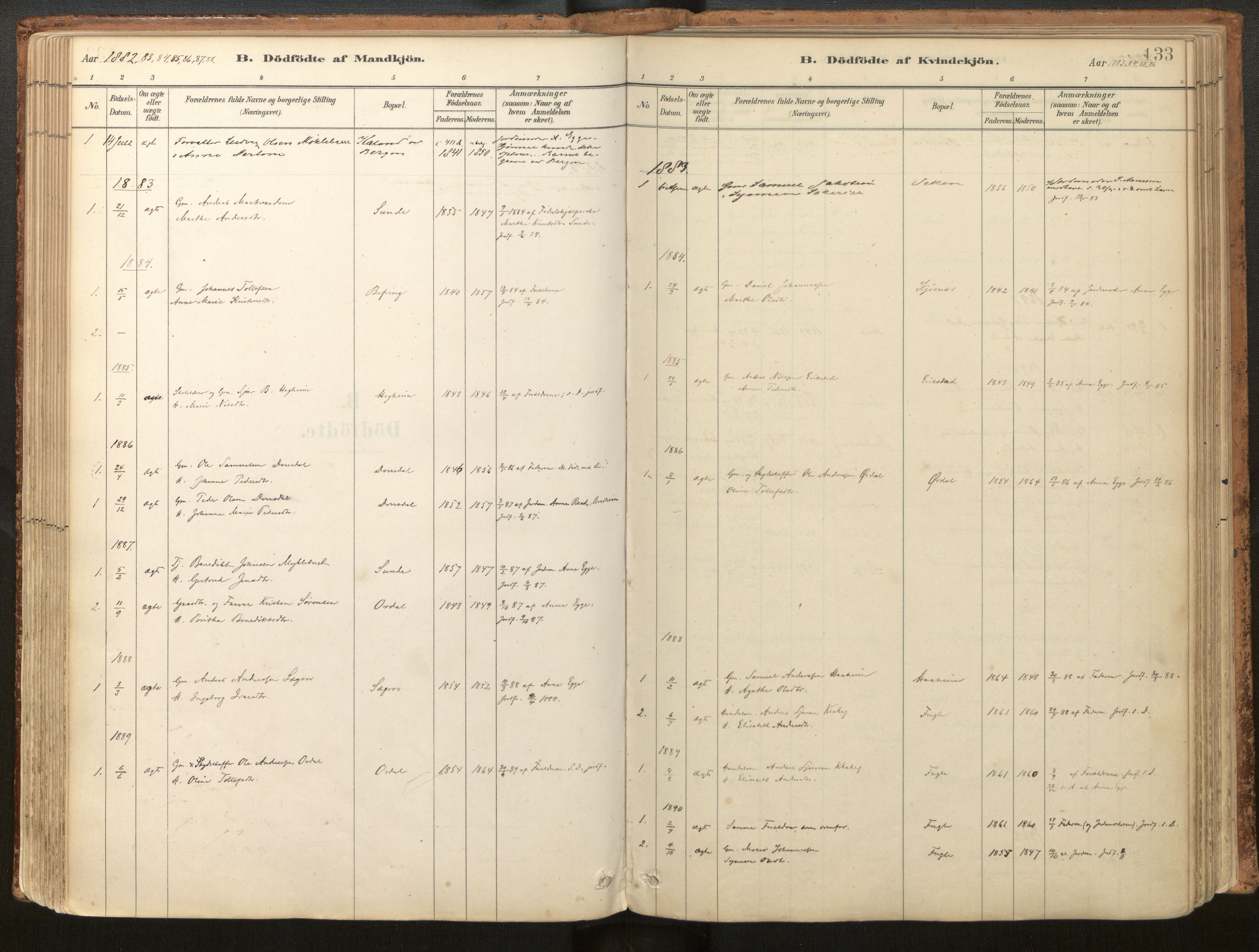 Jølster sokneprestembete, SAB/A-80701/H/Haa/Haac/L0001: Parish register (official) no. C 1, 1882-1928, p. 133