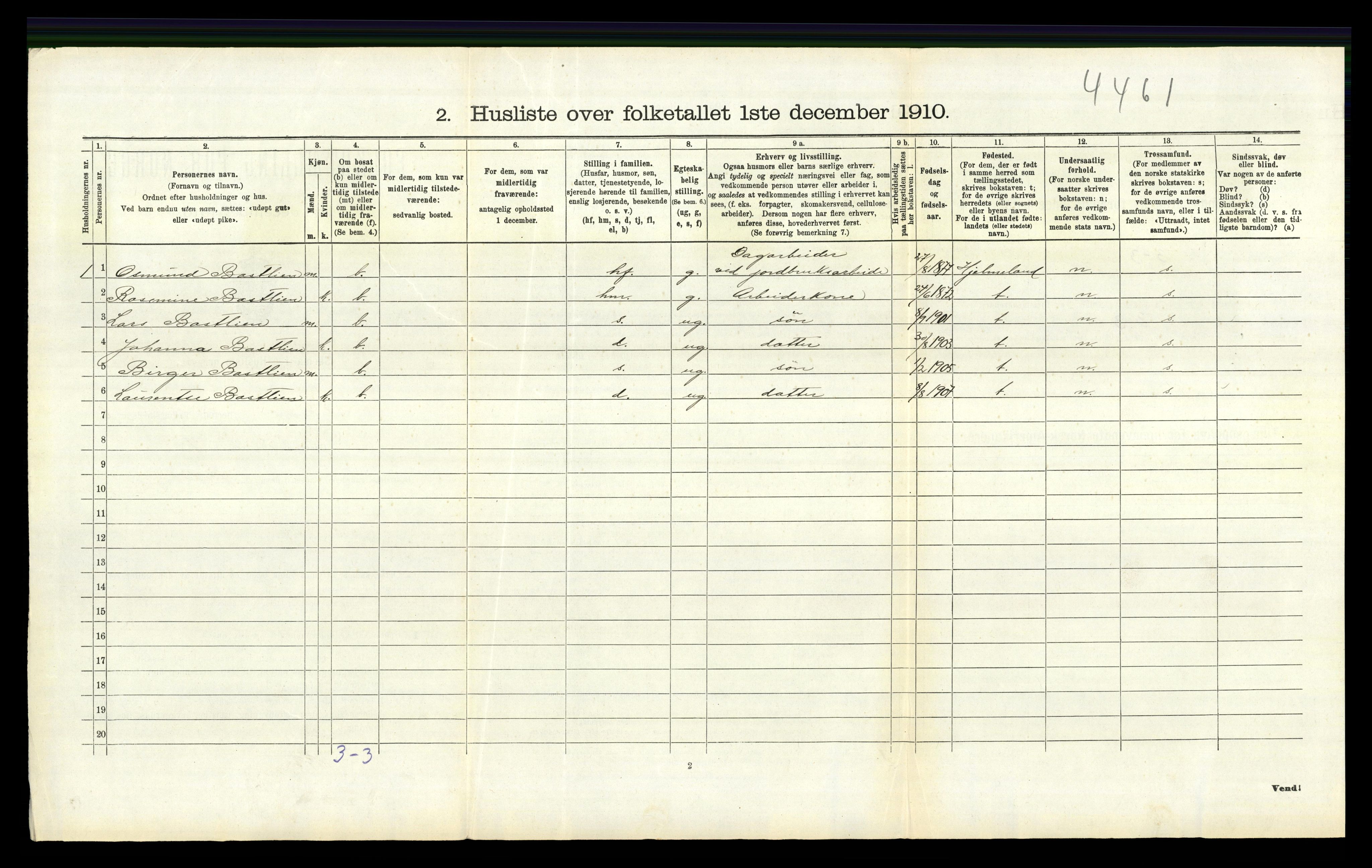 RA, 1910 census for Vikedal, 1910, p. 416