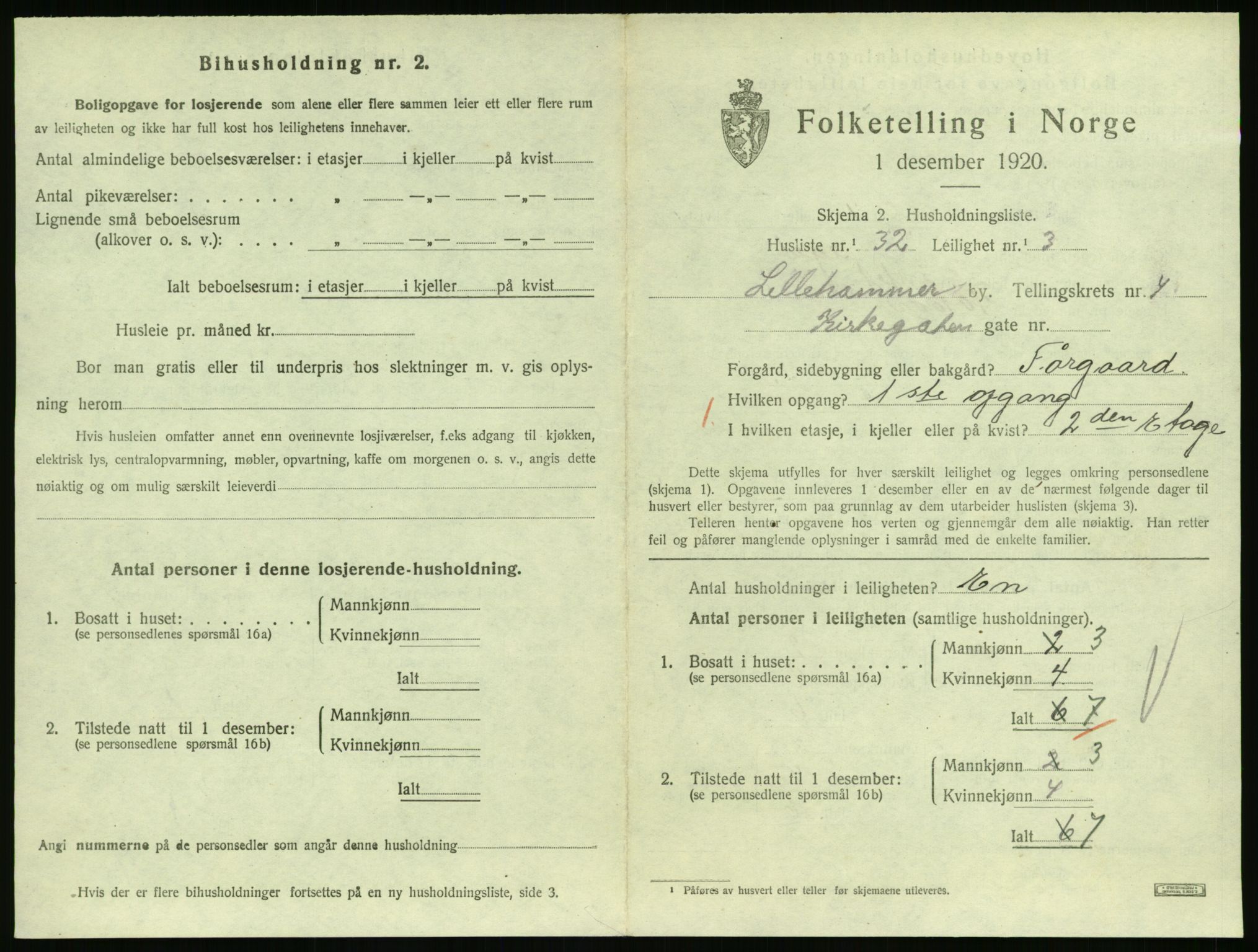 SAH, 1920 census for Lillehammer, 1920, p. 2060