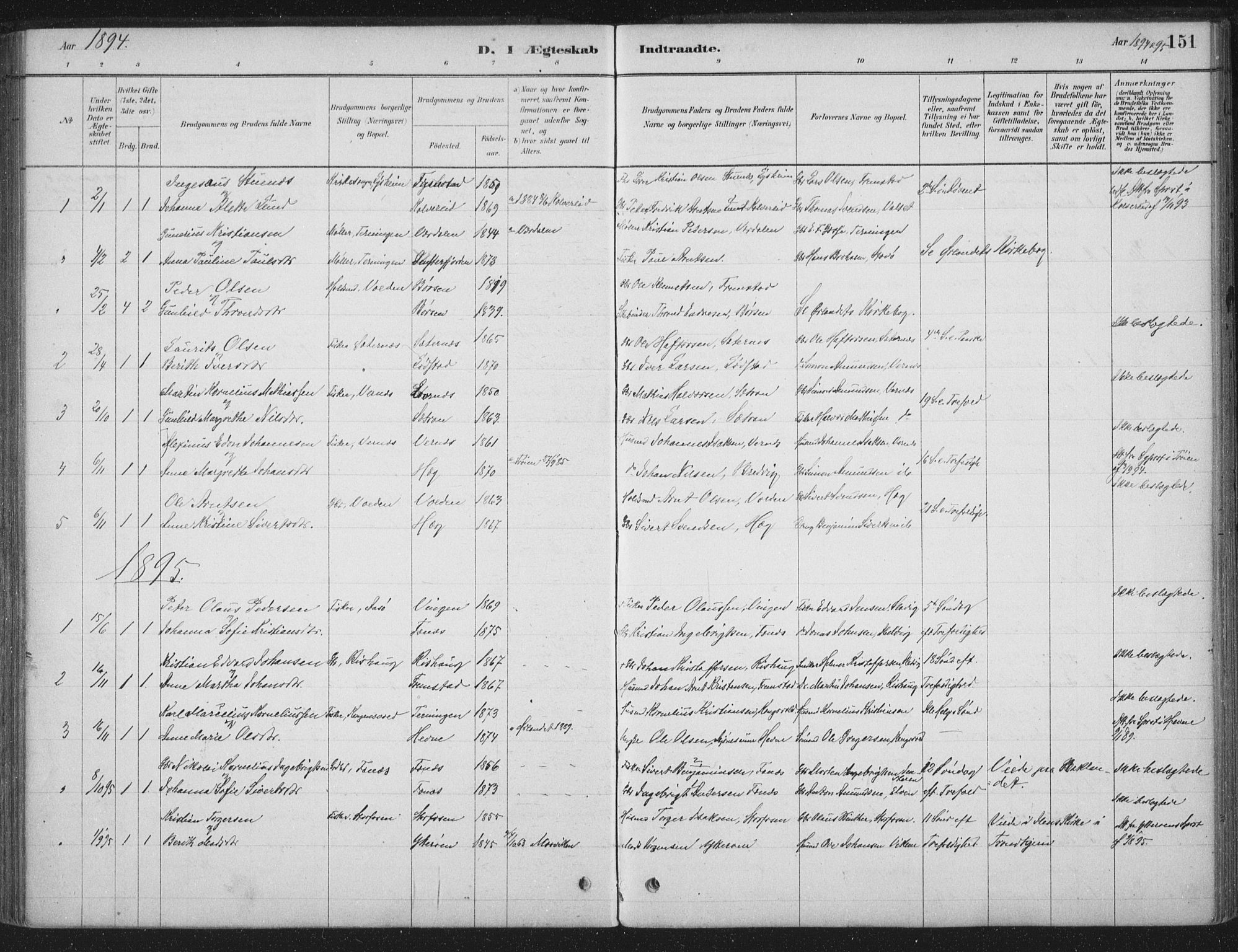 Ministerialprotokoller, klokkerbøker og fødselsregistre - Sør-Trøndelag, SAT/A-1456/662/L0755: Parish register (official) no. 662A01, 1879-1905, p. 151