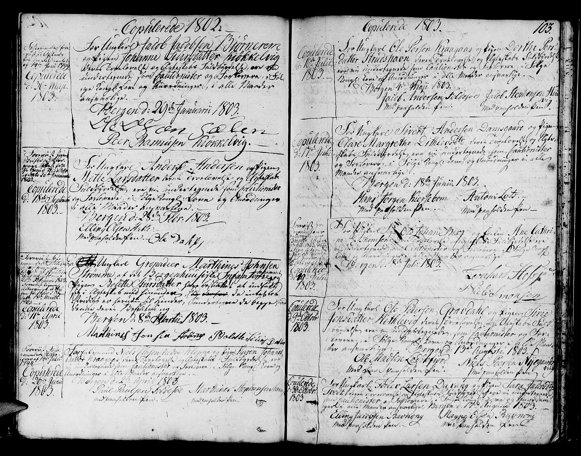 Askøy Sokneprestembete, AV/SAB-A-74101/H/Ha/Haa/Haaa/L0002: Parish register (official) no. A 2, 1801-1818, p. 103