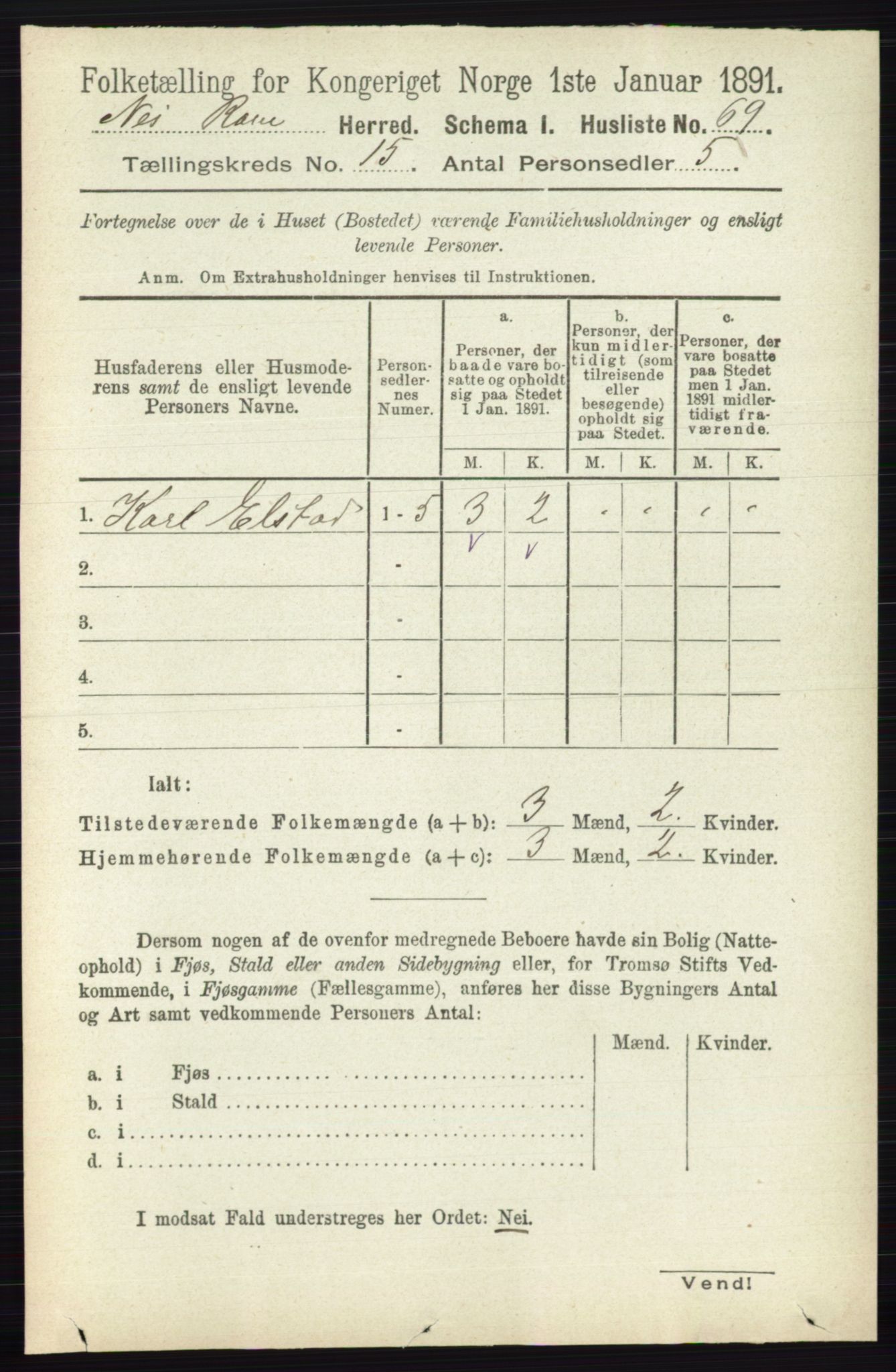 RA, 1891 census for 0236 Nes, 1891, p. 8990