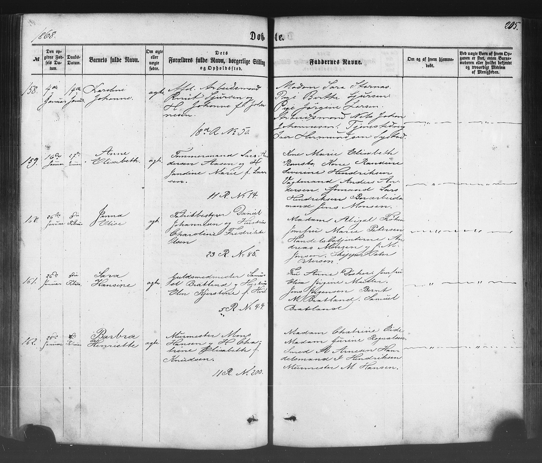 Fødselsstiftelsens sokneprestembete*, SAB/-: Parish register (official) no. A 1, 1863-1883, p. 205