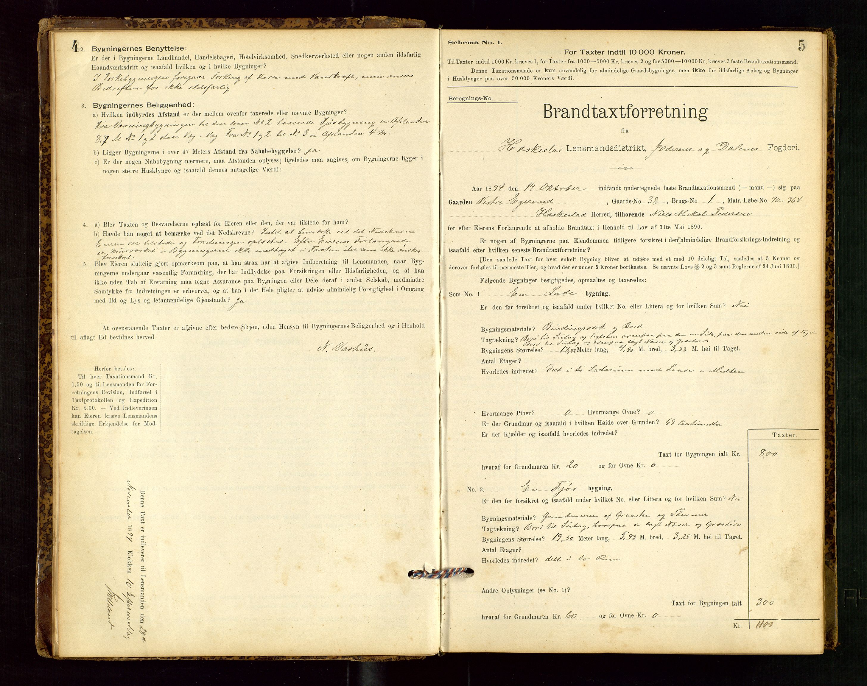 Heskestad lensmannskontor, SAST/A-100304/Gob/L0001: "Brandtaxationsprotokol", 1894-1915, p. 4-5
