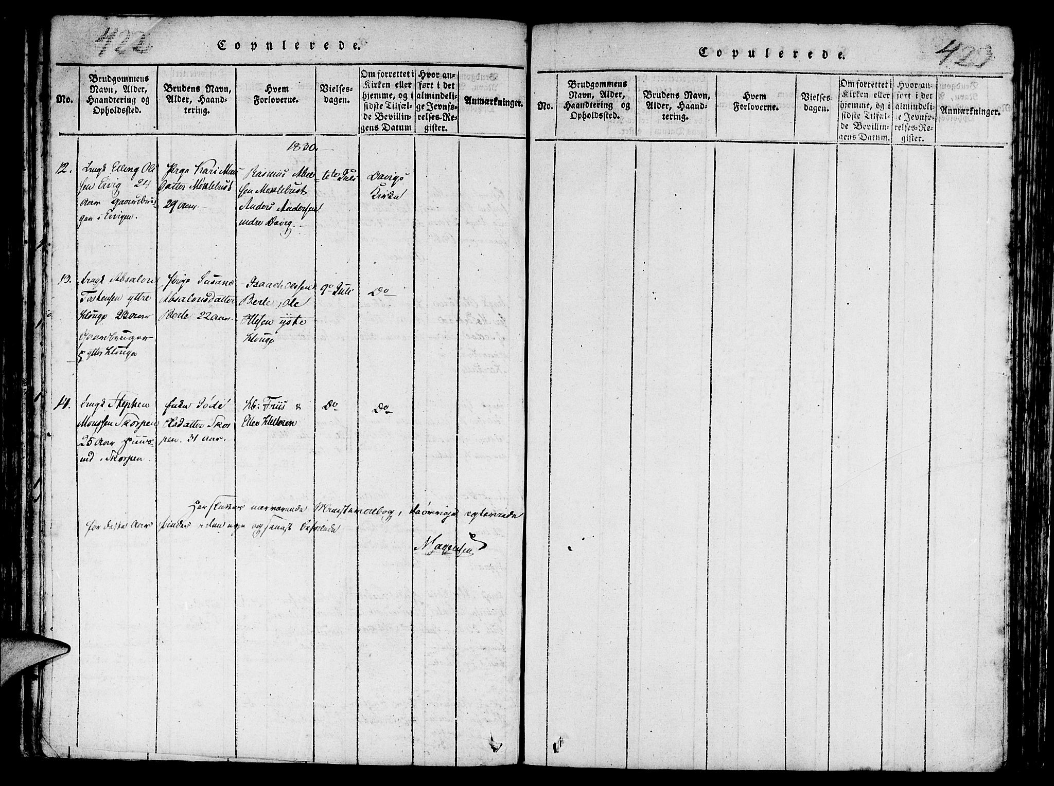 Davik sokneprestembete, AV/SAB-A-79701/H/Haa/Haaa/L0003: Parish register (official) no. A 3, 1816-1830, p. 422-423