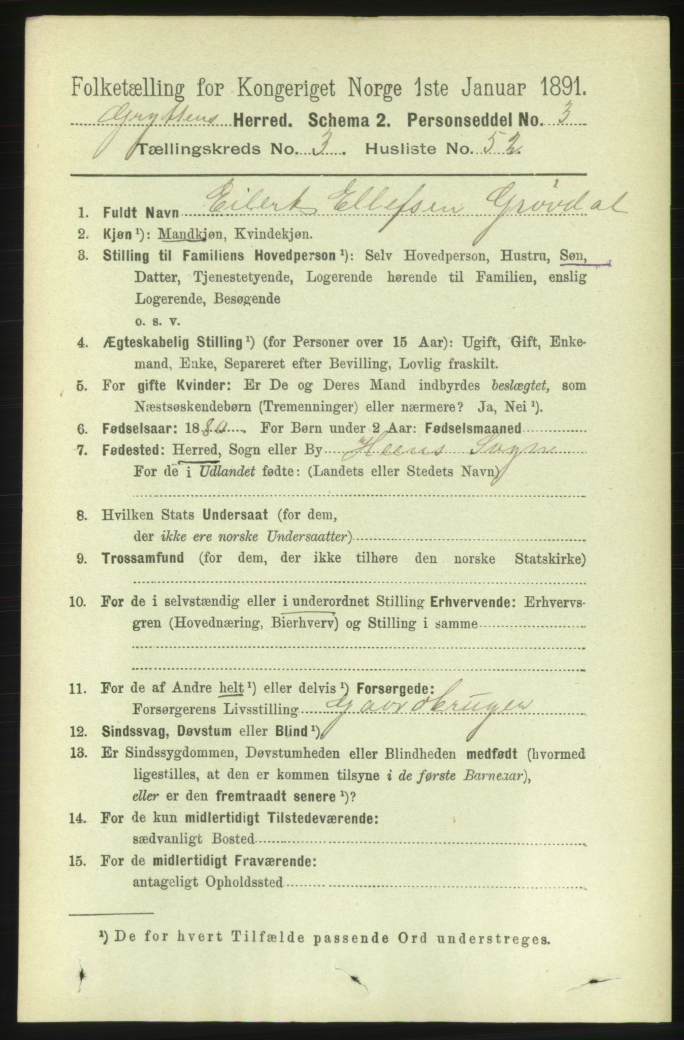 RA, 1891 census for 1539 Grytten, 1891, p. 1239