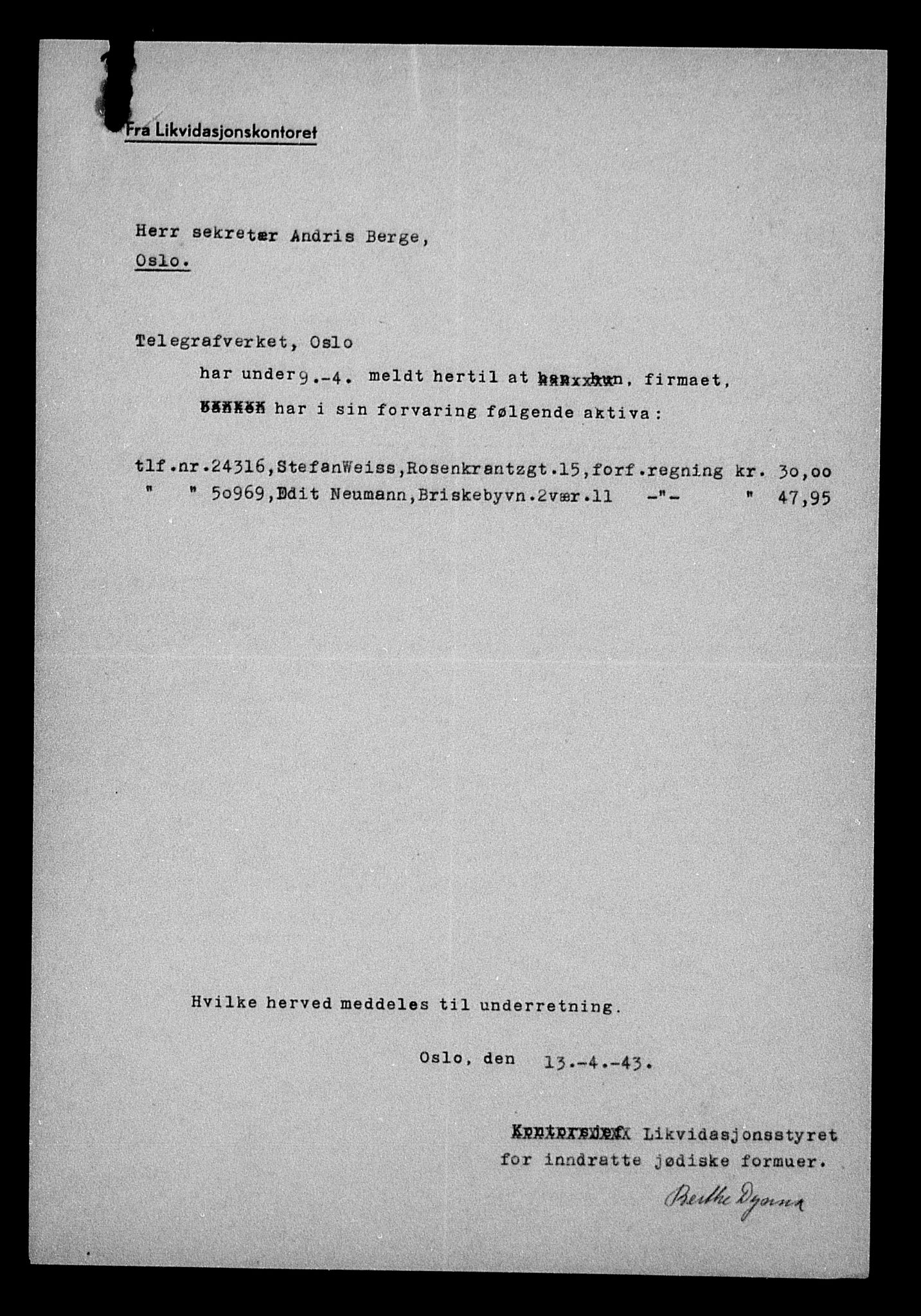 Justisdepartementet, Tilbakeføringskontoret for inndratte formuer, AV/RA-S-1564/H/Hc/Hcc/L0986: --, 1945-1947, p. 300