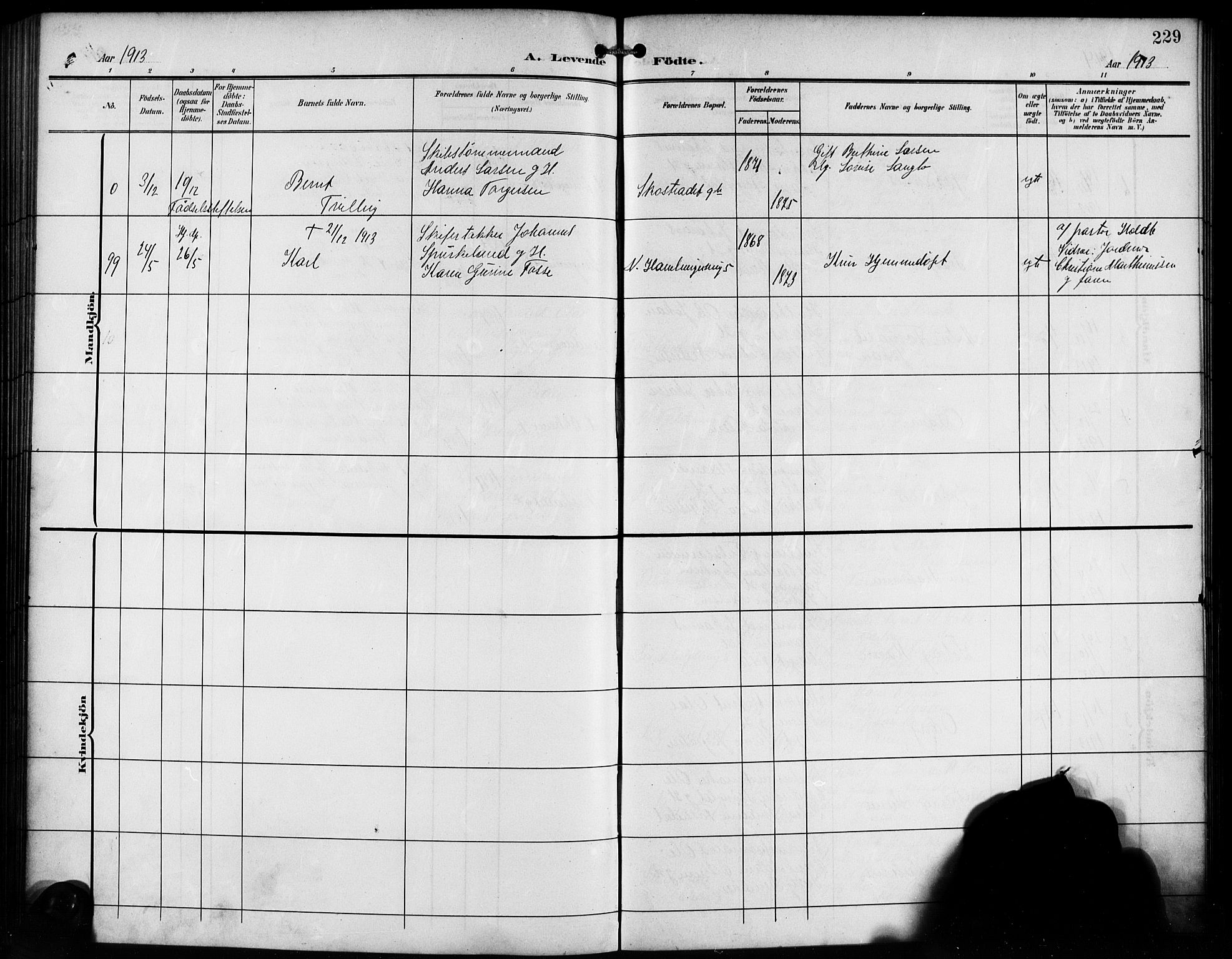 Korskirken sokneprestembete, AV/SAB-A-76101/H/Hab: Parish register (copy) no. B 11, 1905-1916, p. 229