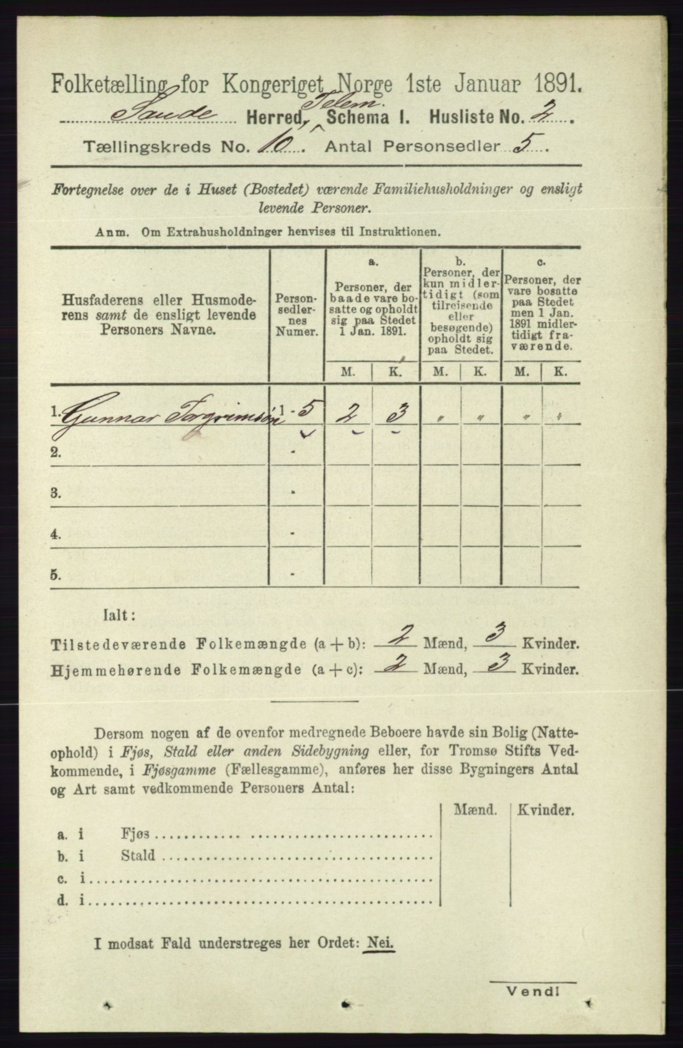 RA, 1891 census for 0822 Sauherad, 1891, p. 2935