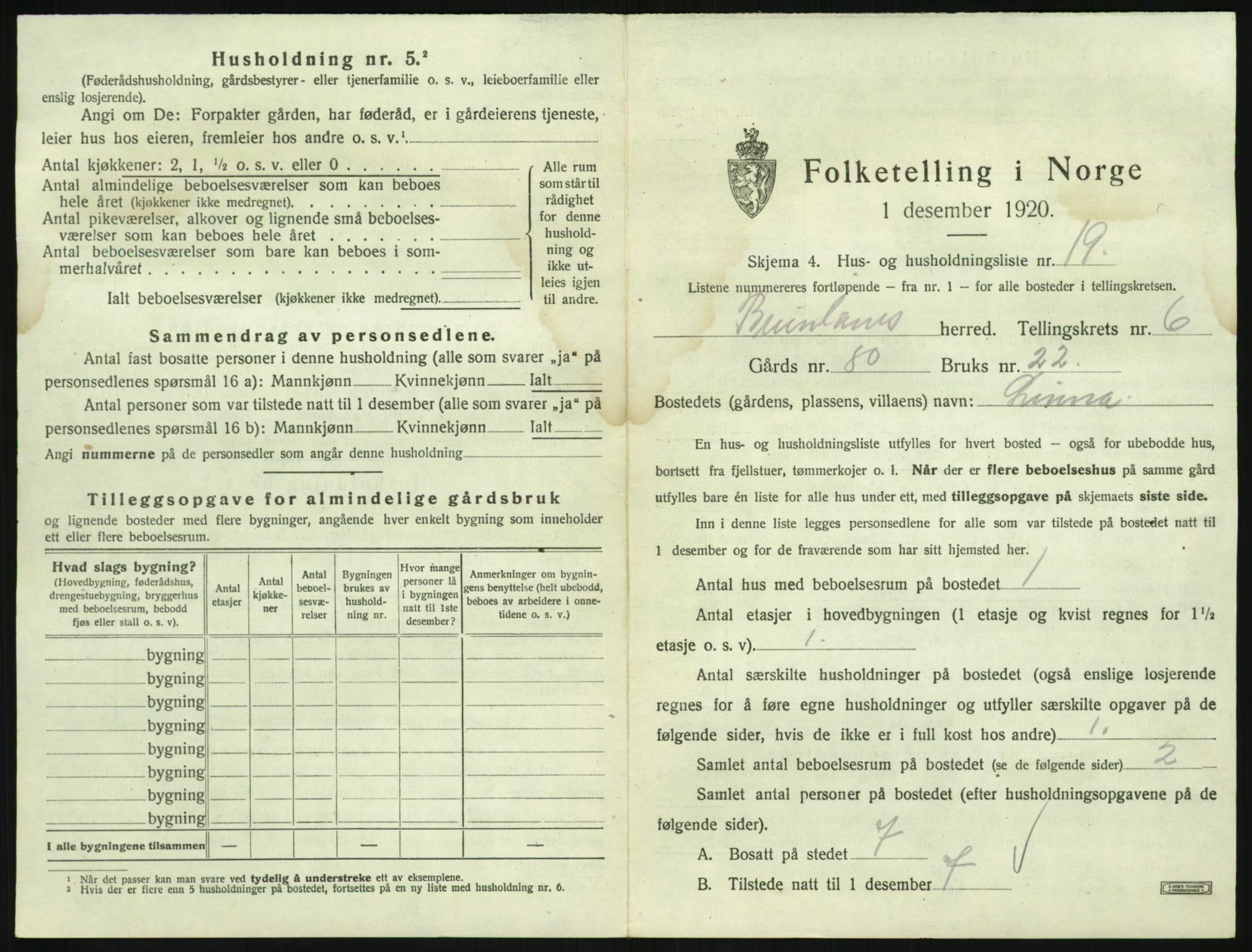 SAKO, 1920 census for Brunlanes, 1920, p. 901