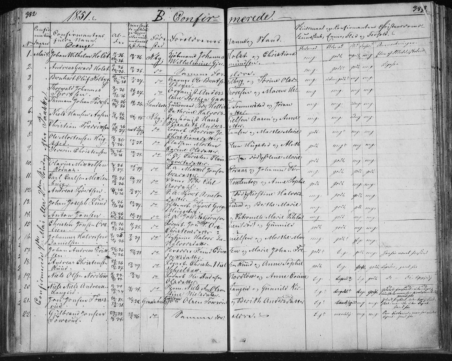 Kongsberg kirkebøker, AV/SAKO-A-22/F/Fa/L0009: Parish register (official) no. I 9, 1839-1858, p. 382-383