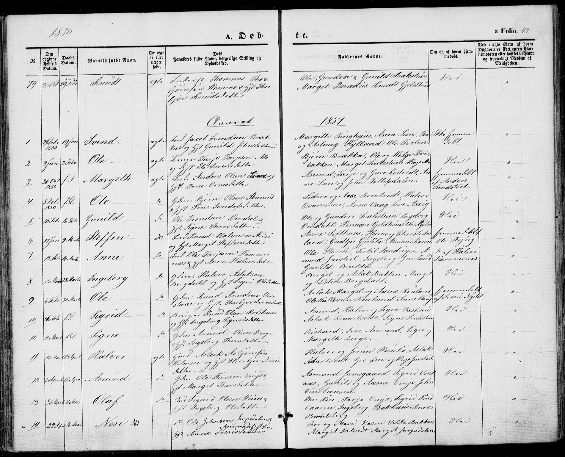 Vinje kirkebøker, AV/SAKO-A-312/F/Fa/L0004: Parish register (official) no. I 4, 1843-1869, p. 44