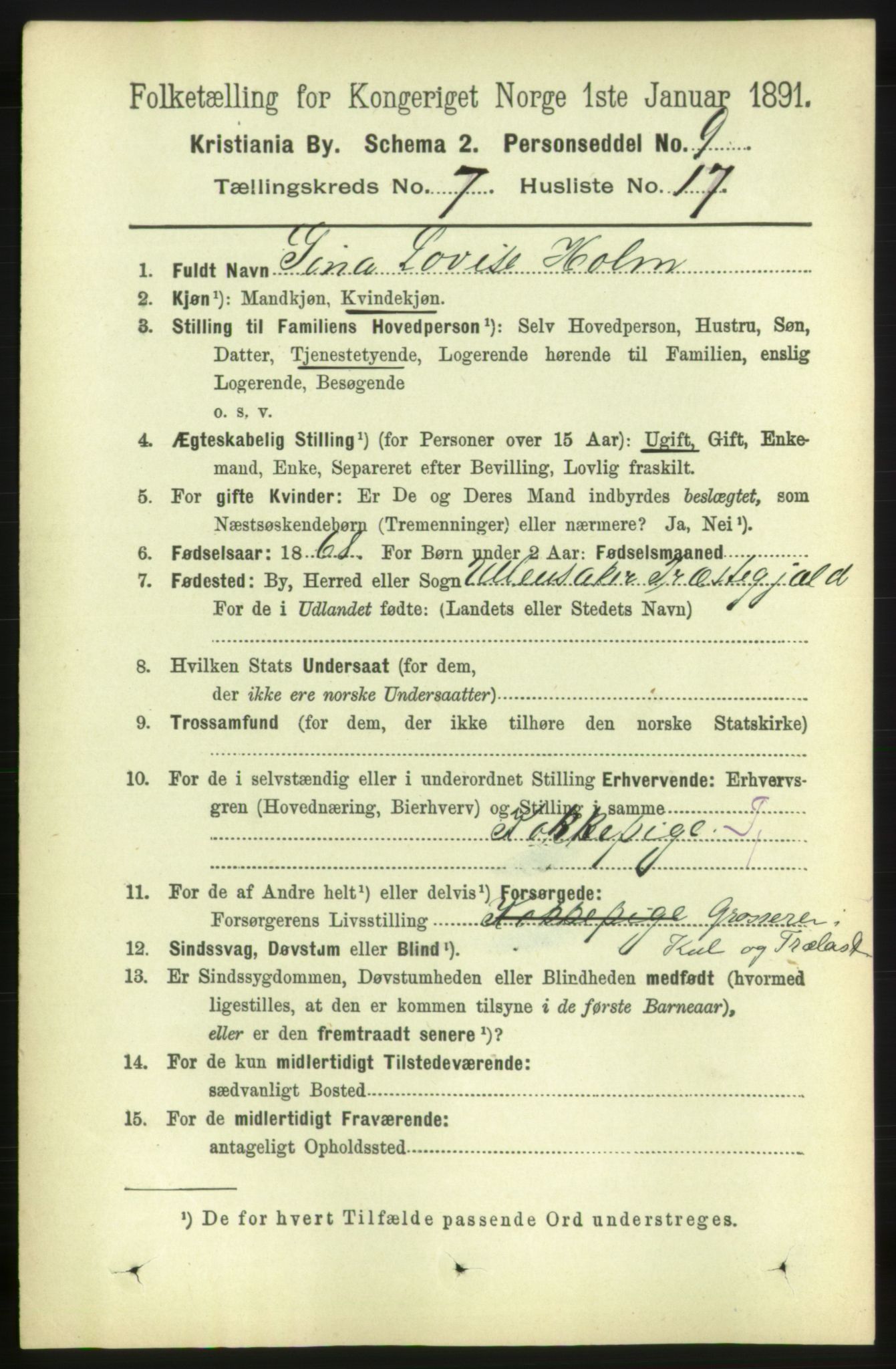 RA, 1891 census for 0301 Kristiania, 1891, p. 2978