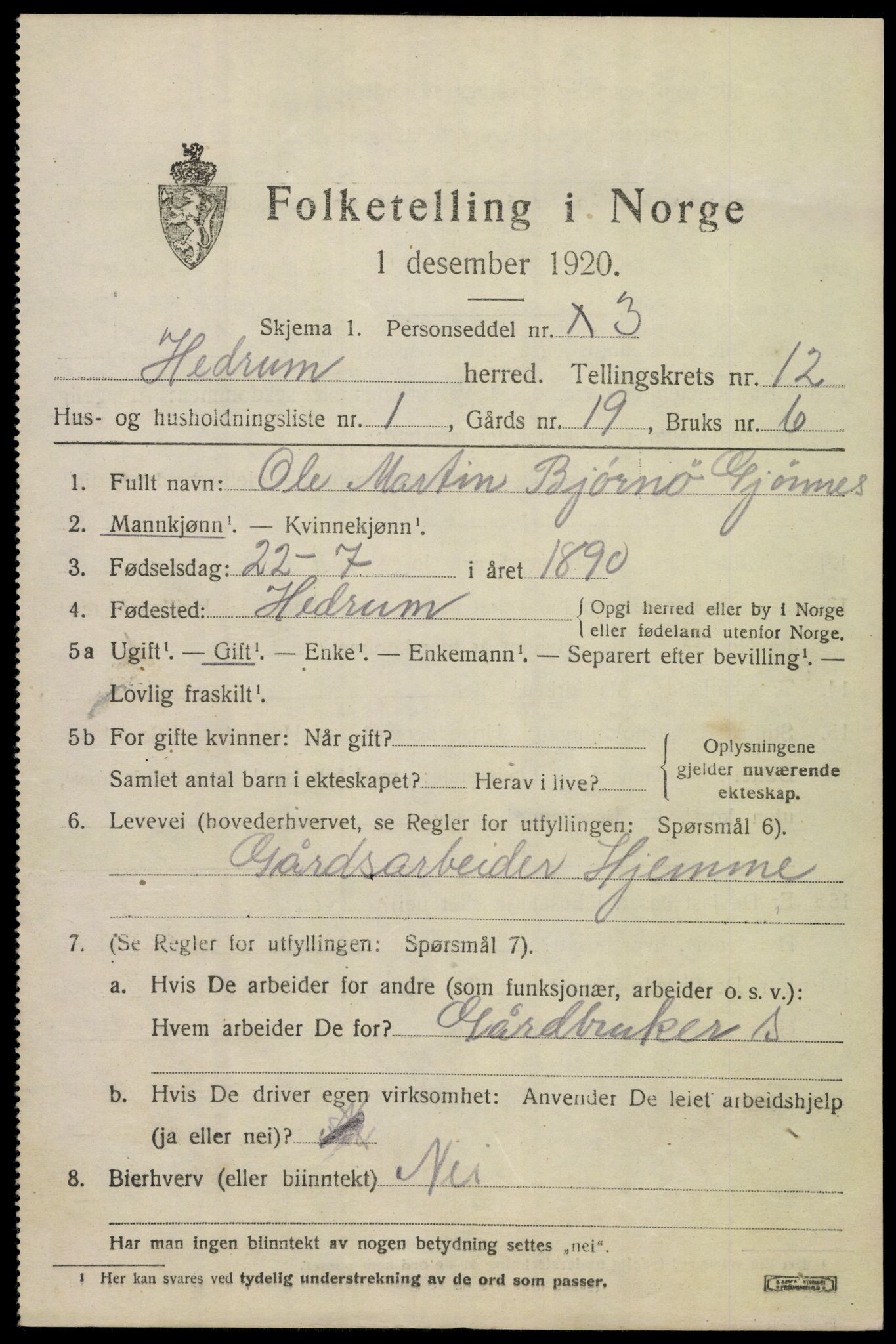 SAKO, 1920 census for Hedrum, 1920, p. 8025