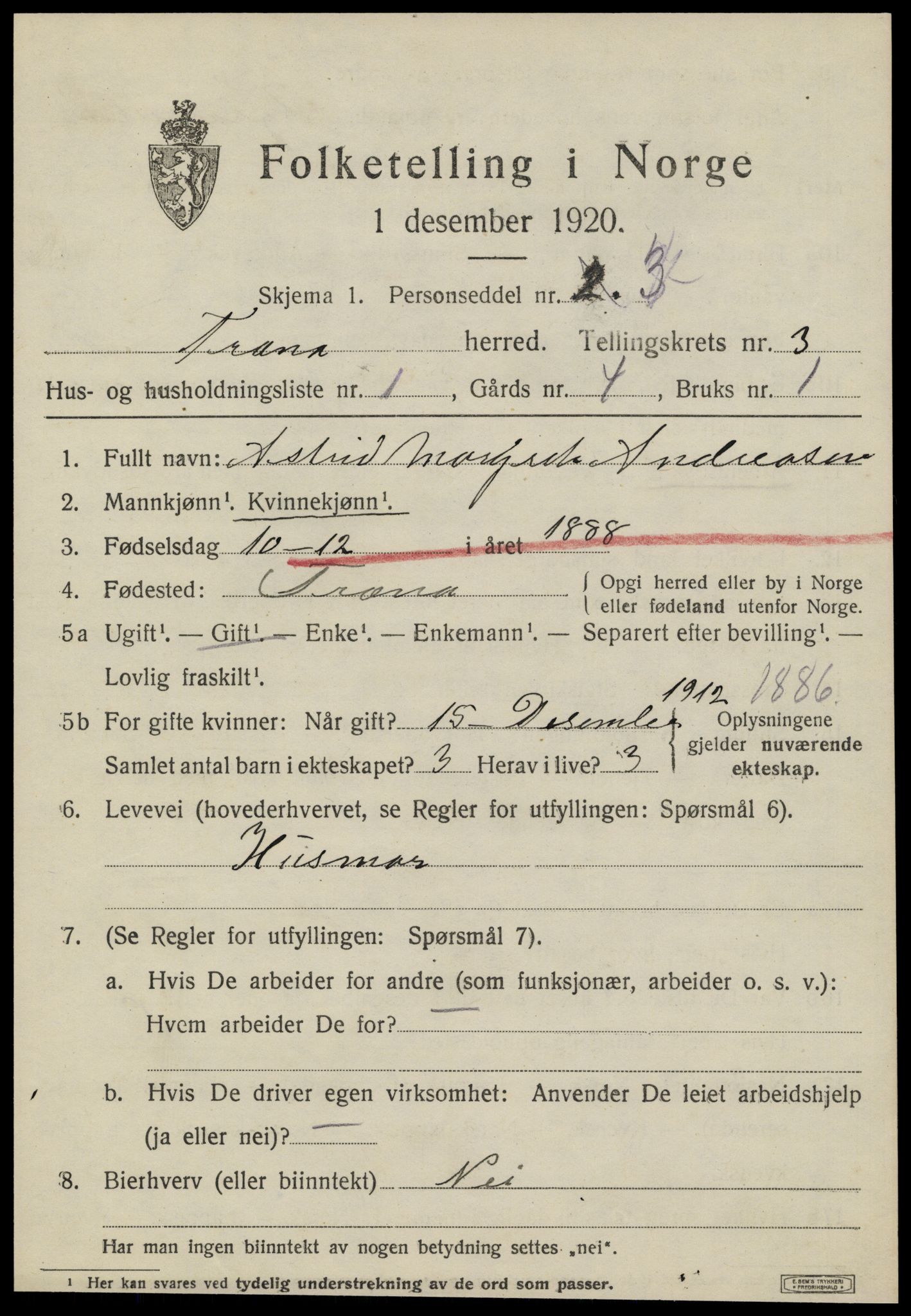 SAT, 1920 census for Træna, 1920, p. 1282