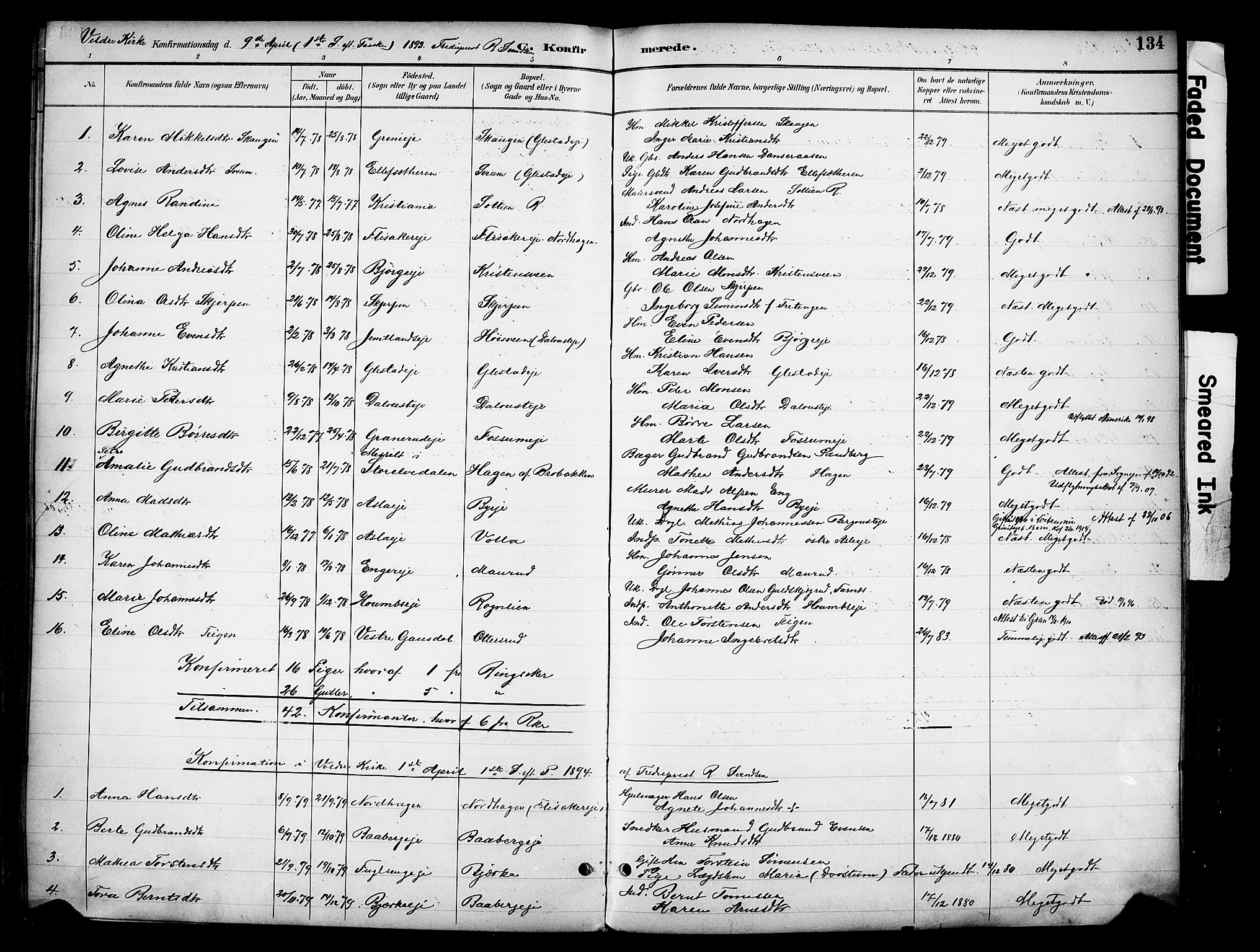 Ringsaker prestekontor, SAH/PREST-014/K/Ka/L0016: Parish register (official) no. 16, 1891-1904, p. 134