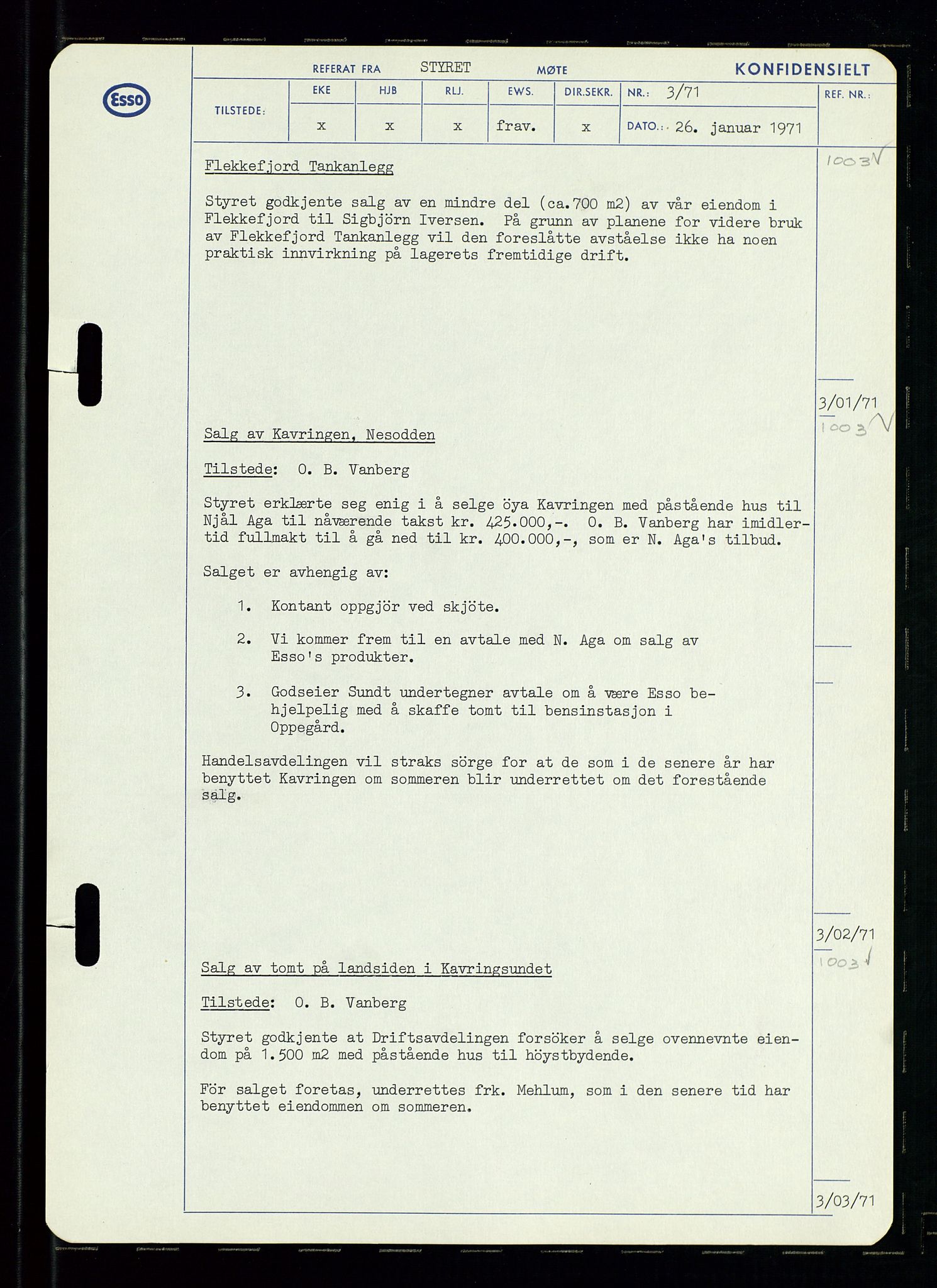 Pa 0982 - Esso Norge A/S, AV/SAST-A-100448/A/Aa/L0003/0002: Den administrerende direksjon Board minutes (styrereferater) og Bedriftforsamlingsprotokoll / Den administrerende direksjon Board minutes (styrereferater), 1970-1974, p. 164