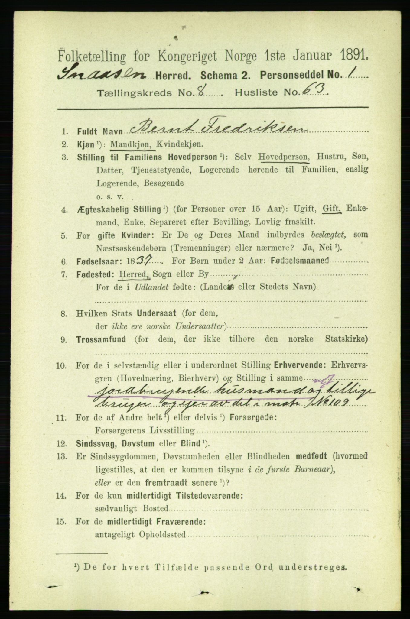 RA, 1891 census for 1736 Snåsa, 1891, p. 3057