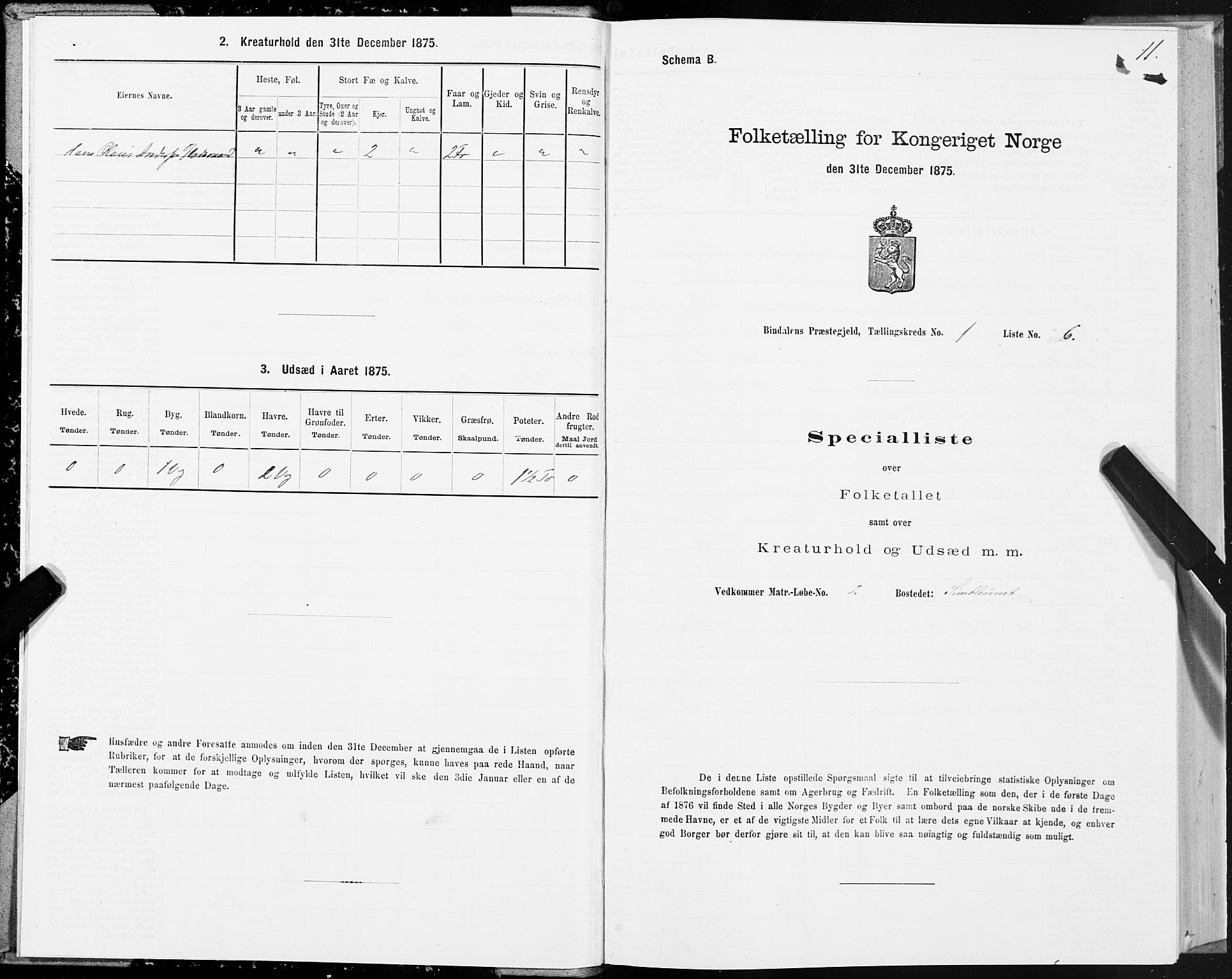 SAT, 1875 census for 1811P Bindal, 1875, p. 1011