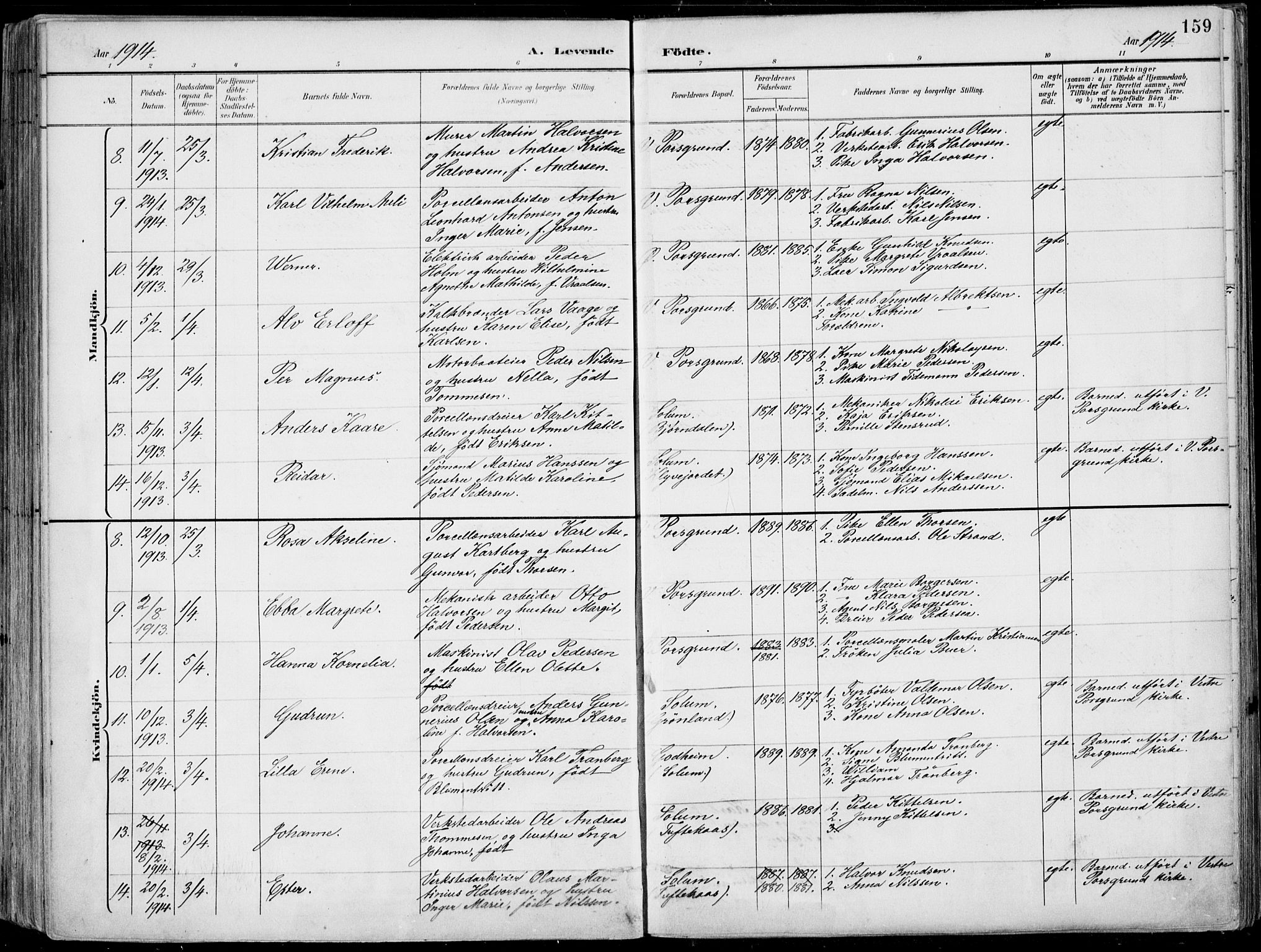 Porsgrunn kirkebøker , SAKO/A-104/F/Fa/L0010: Parish register (official) no. 10, 1895-1919, p. 159