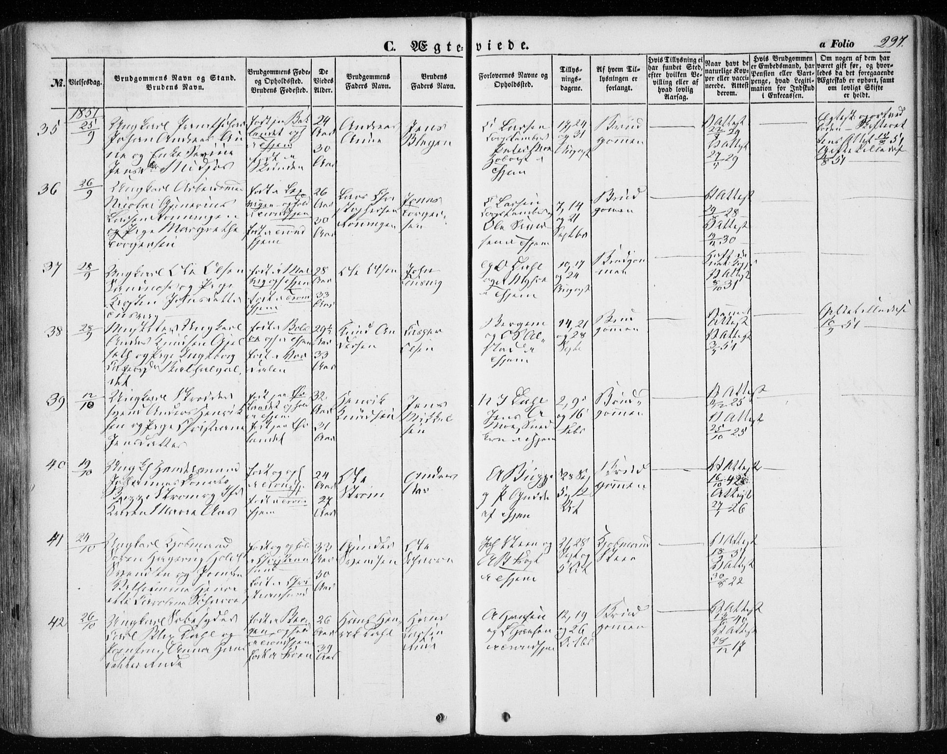 Ministerialprotokoller, klokkerbøker og fødselsregistre - Sør-Trøndelag, SAT/A-1456/601/L0051: Parish register (official) no. 601A19, 1848-1857, p. 297