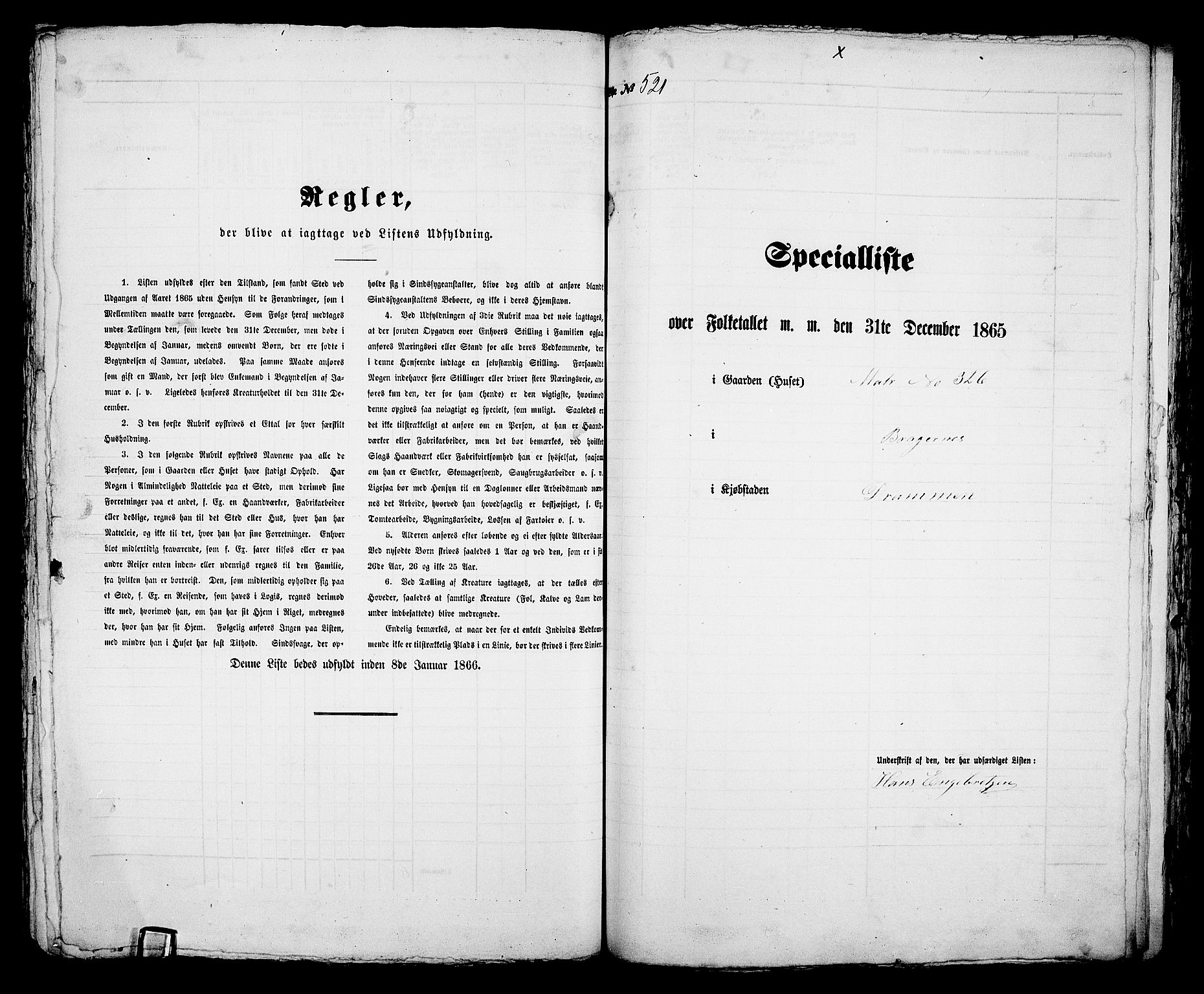 RA, 1865 census for Bragernes in Drammen, 1865, p. 1085