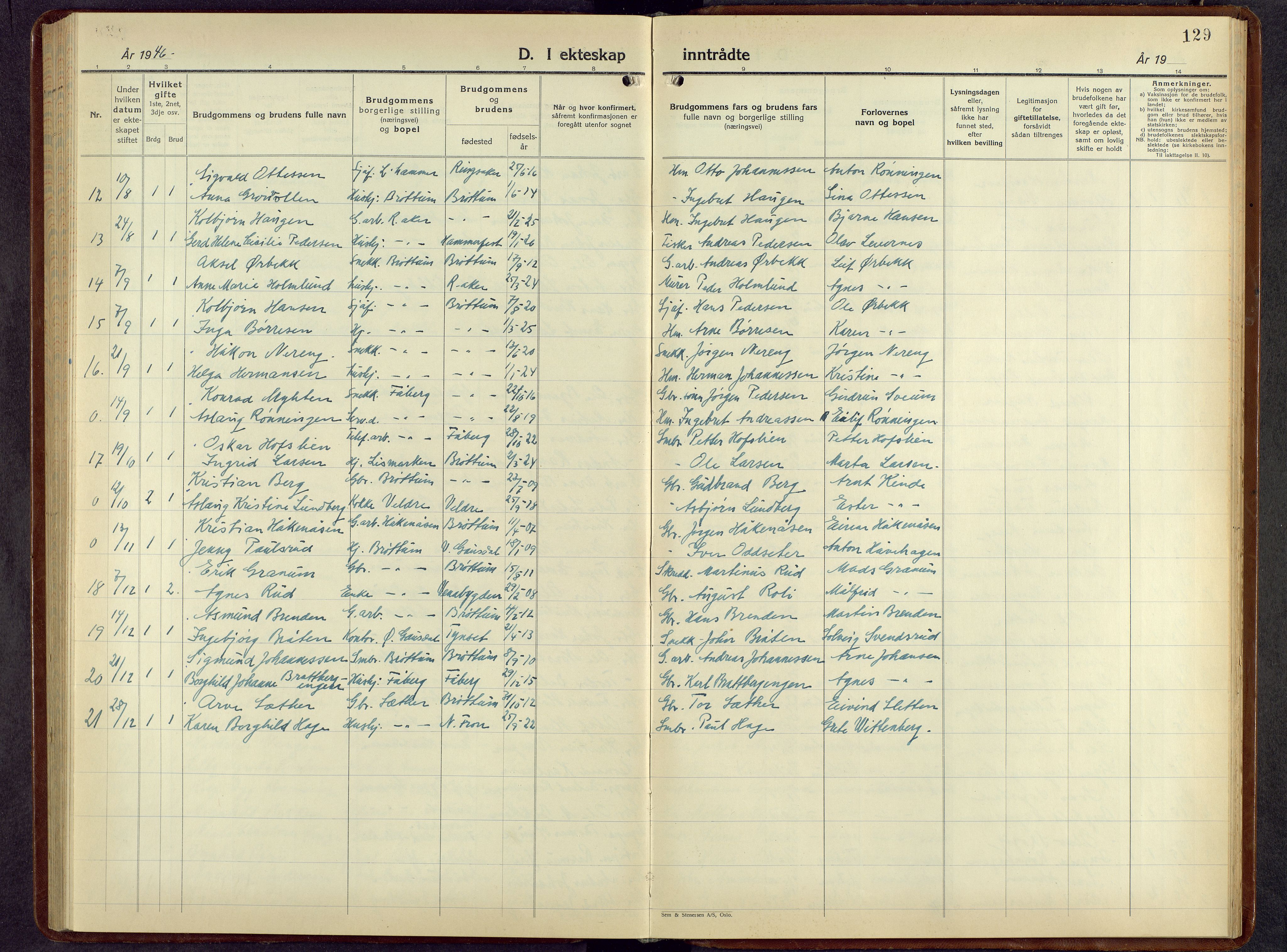 Brøttum prestekontor, AV/SAH-PREST-016/L/La/L0002: Parish register (copy) no. 2, 1940-1958, p. 129