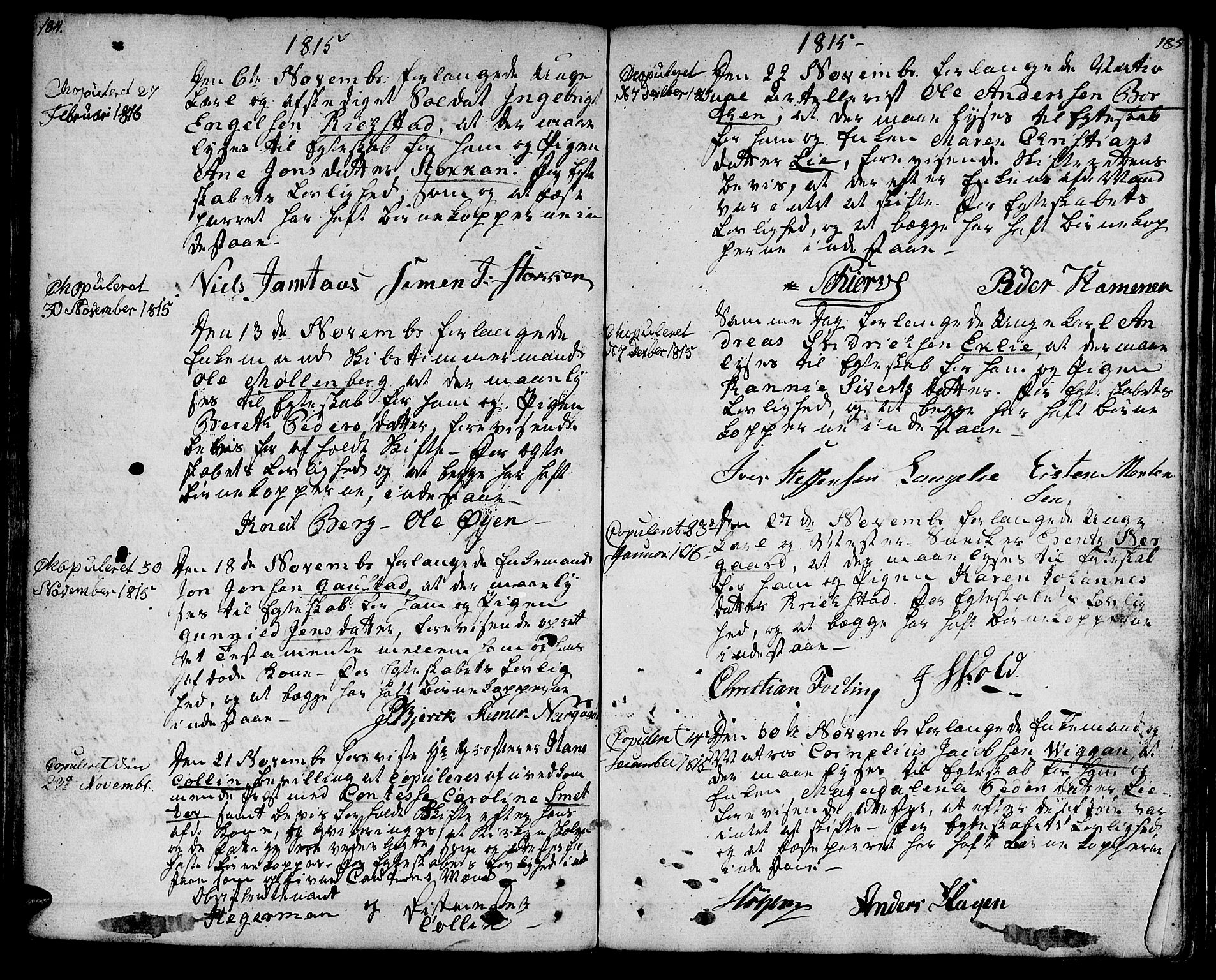 Ministerialprotokoller, klokkerbøker og fødselsregistre - Sør-Trøndelag, SAT/A-1456/601/L0042: Parish register (official) no. 601A10, 1802-1830, p. 184-185