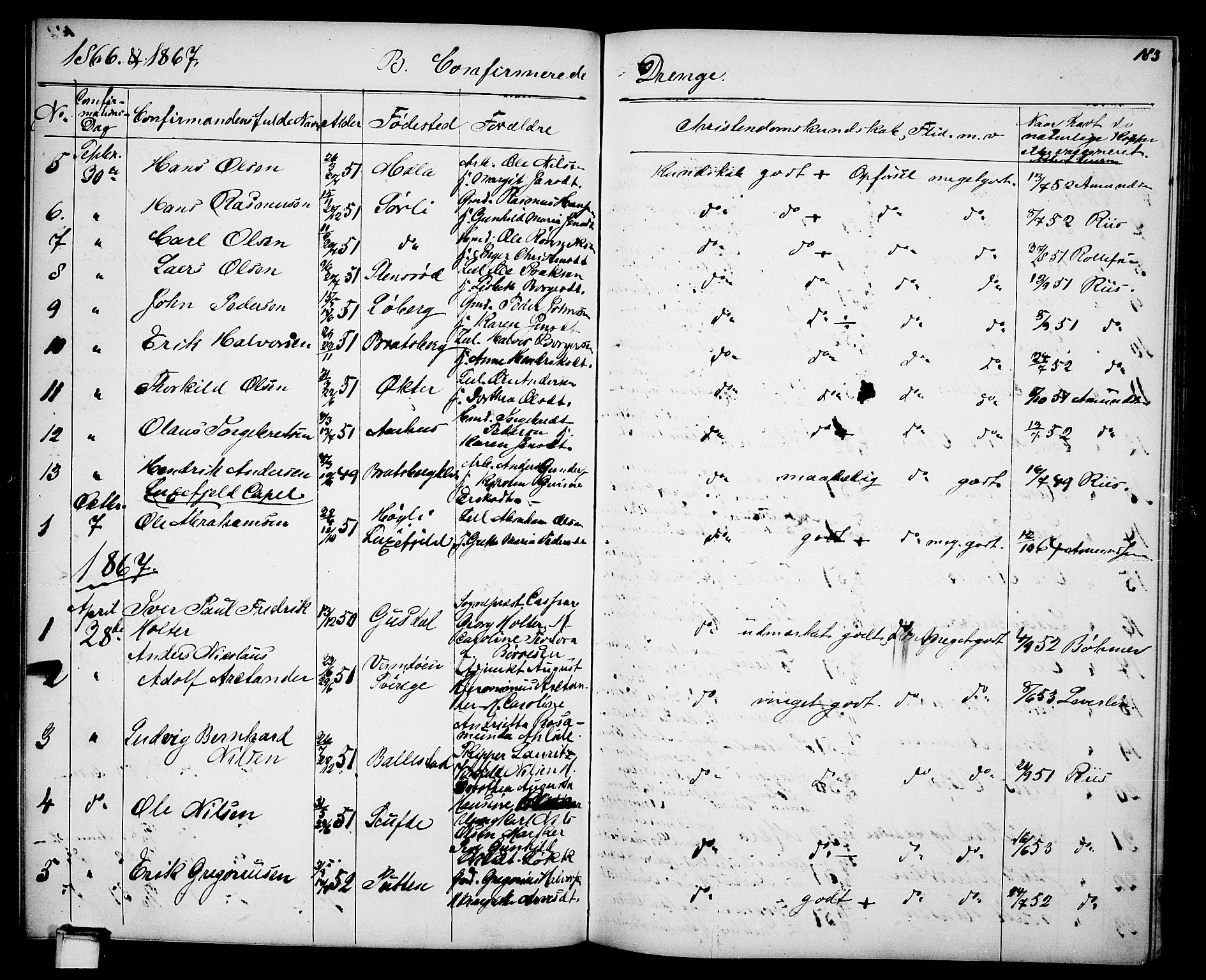 Gjerpen kirkebøker, SAKO/A-265/G/Ga/L0001: Parish register (copy) no. I 1, 1864-1882, p. 183