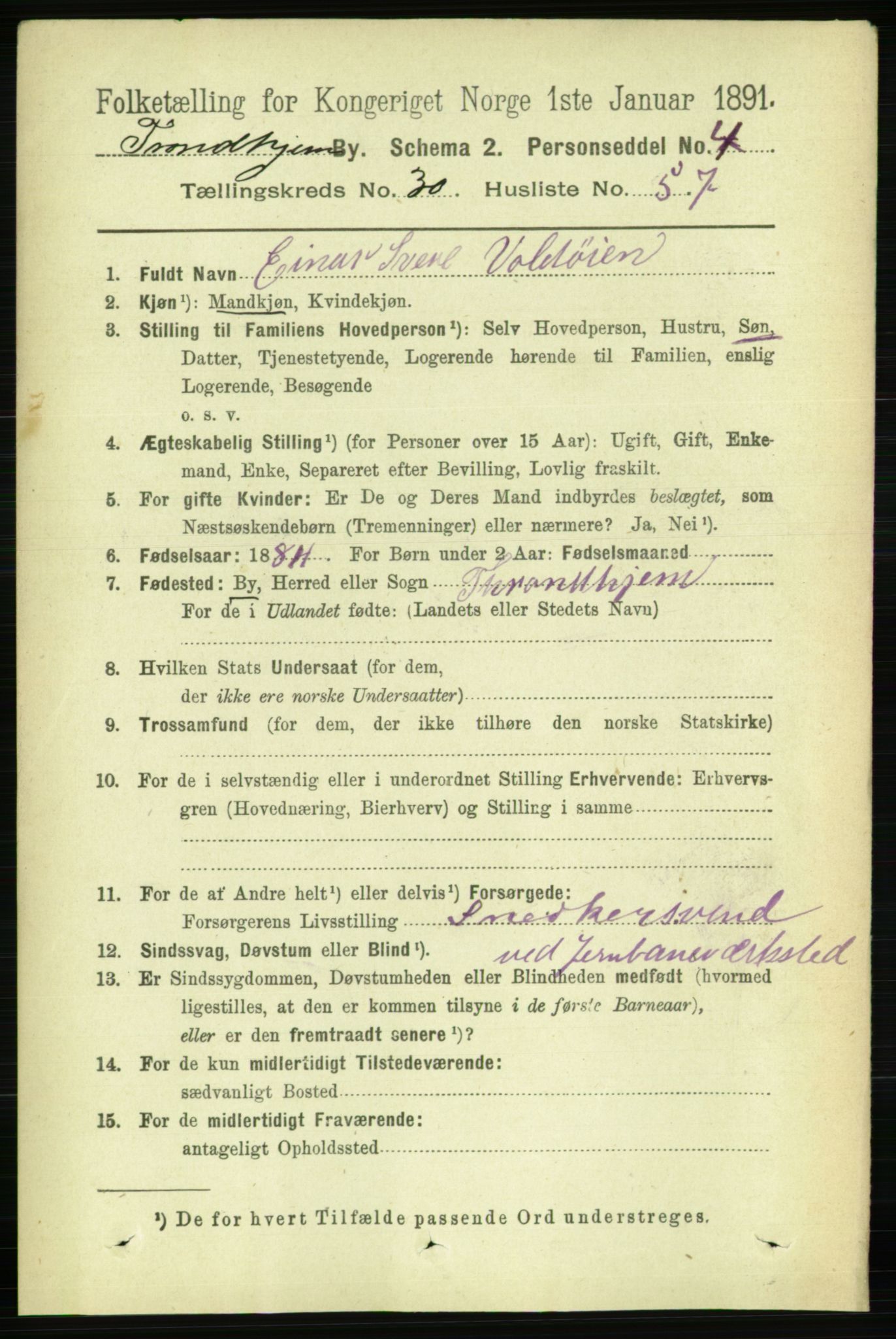 RA, 1891 census for 1601 Trondheim, 1891, p. 23163