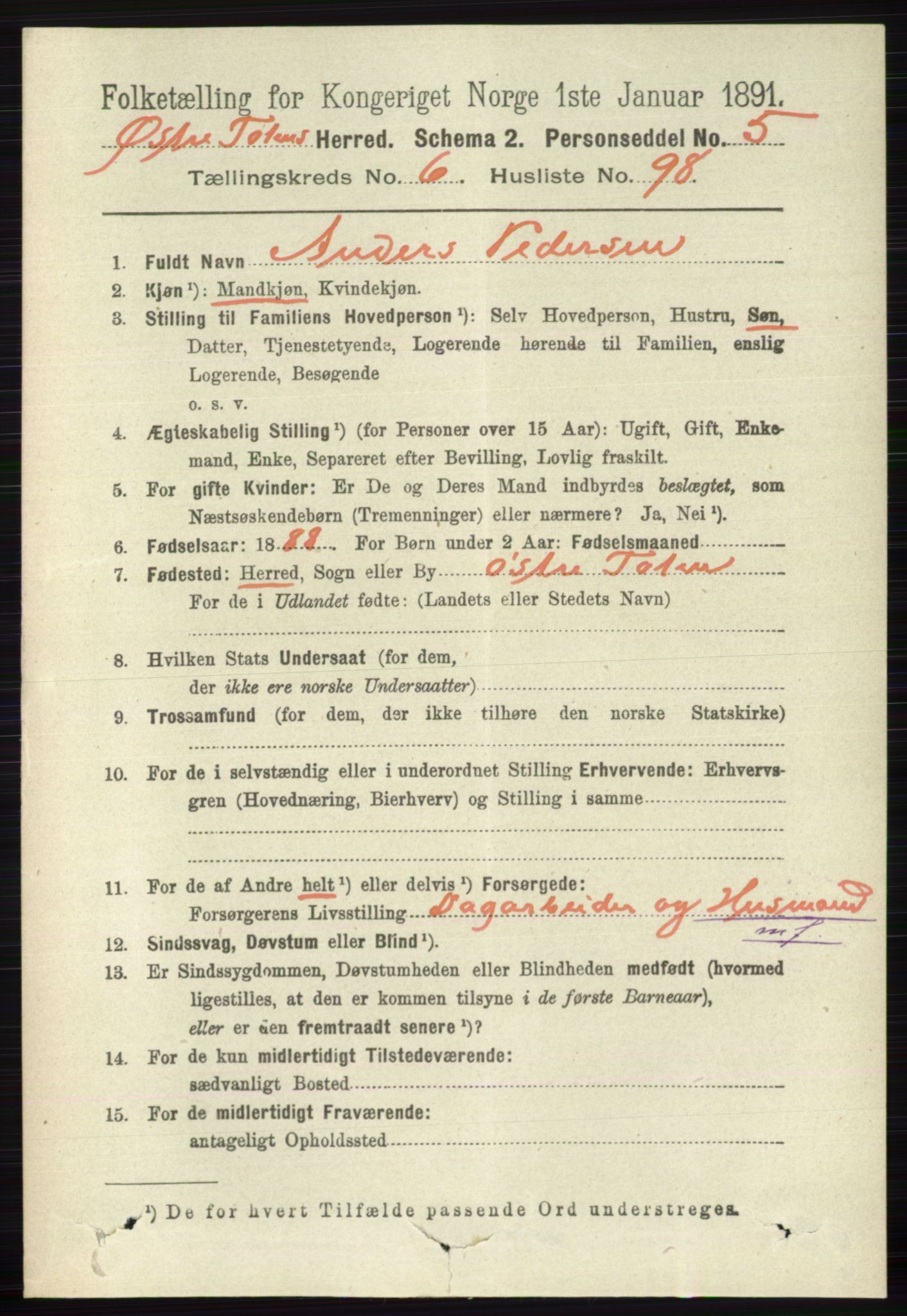 RA, 1891 census for 0528 Østre Toten, 1891, p. 4348