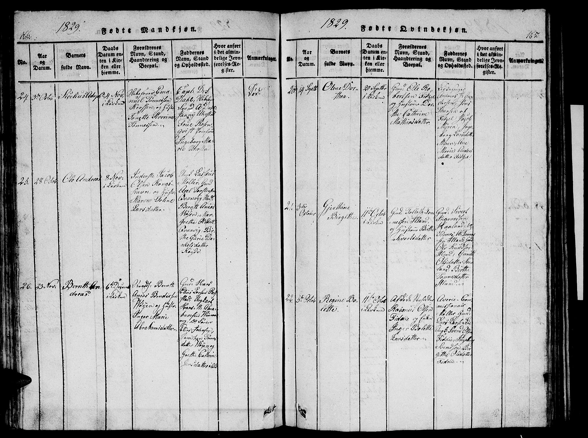 Flekkefjord sokneprestkontor, AV/SAK-1111-0012/F/Fb/Fbb/L0001: Parish register (copy) no. B 1, 1815-1830, p. 166-167