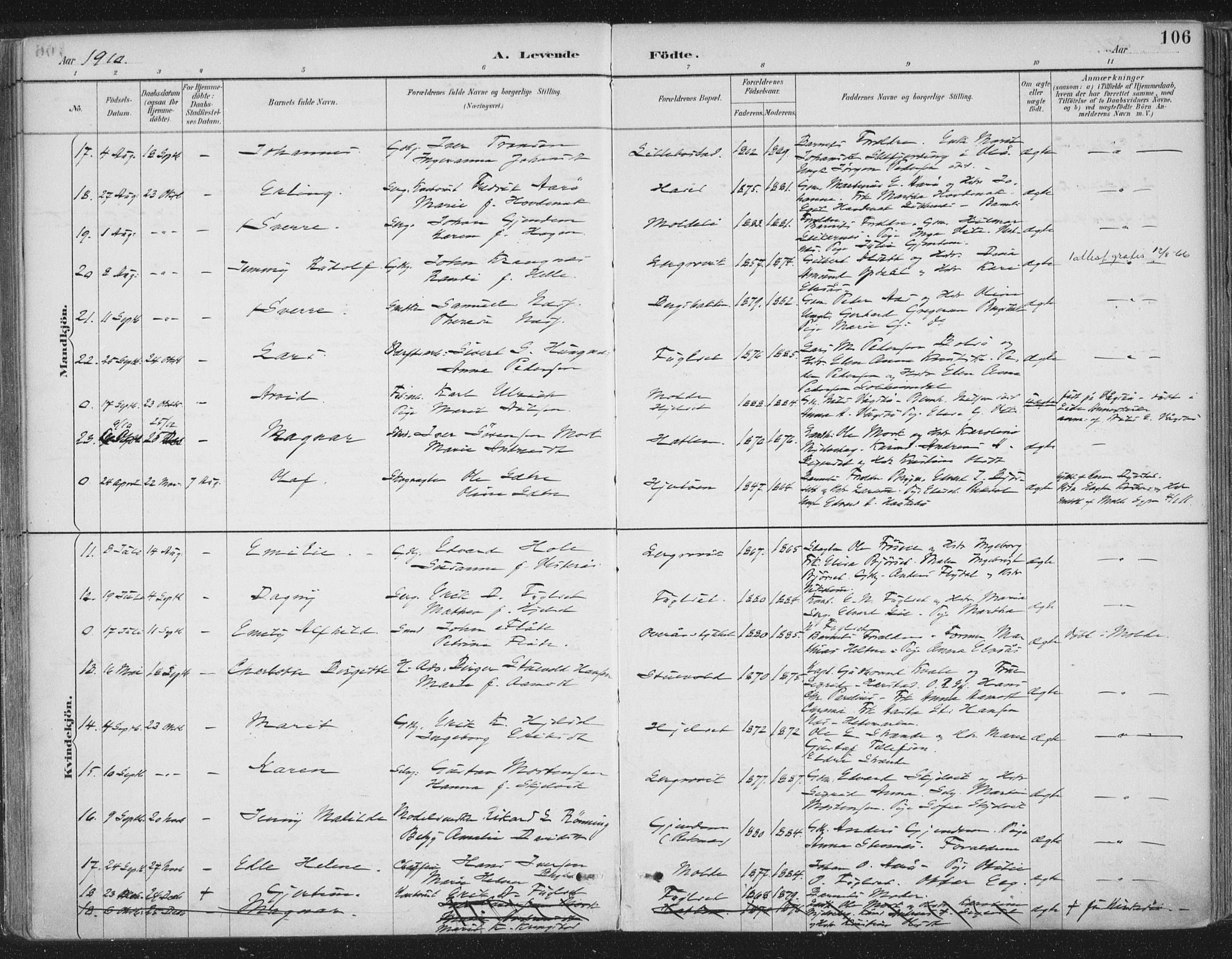 Ministerialprotokoller, klokkerbøker og fødselsregistre - Møre og Romsdal, AV/SAT-A-1454/555/L0658: Parish register (official) no. 555A09, 1887-1917, p. 106