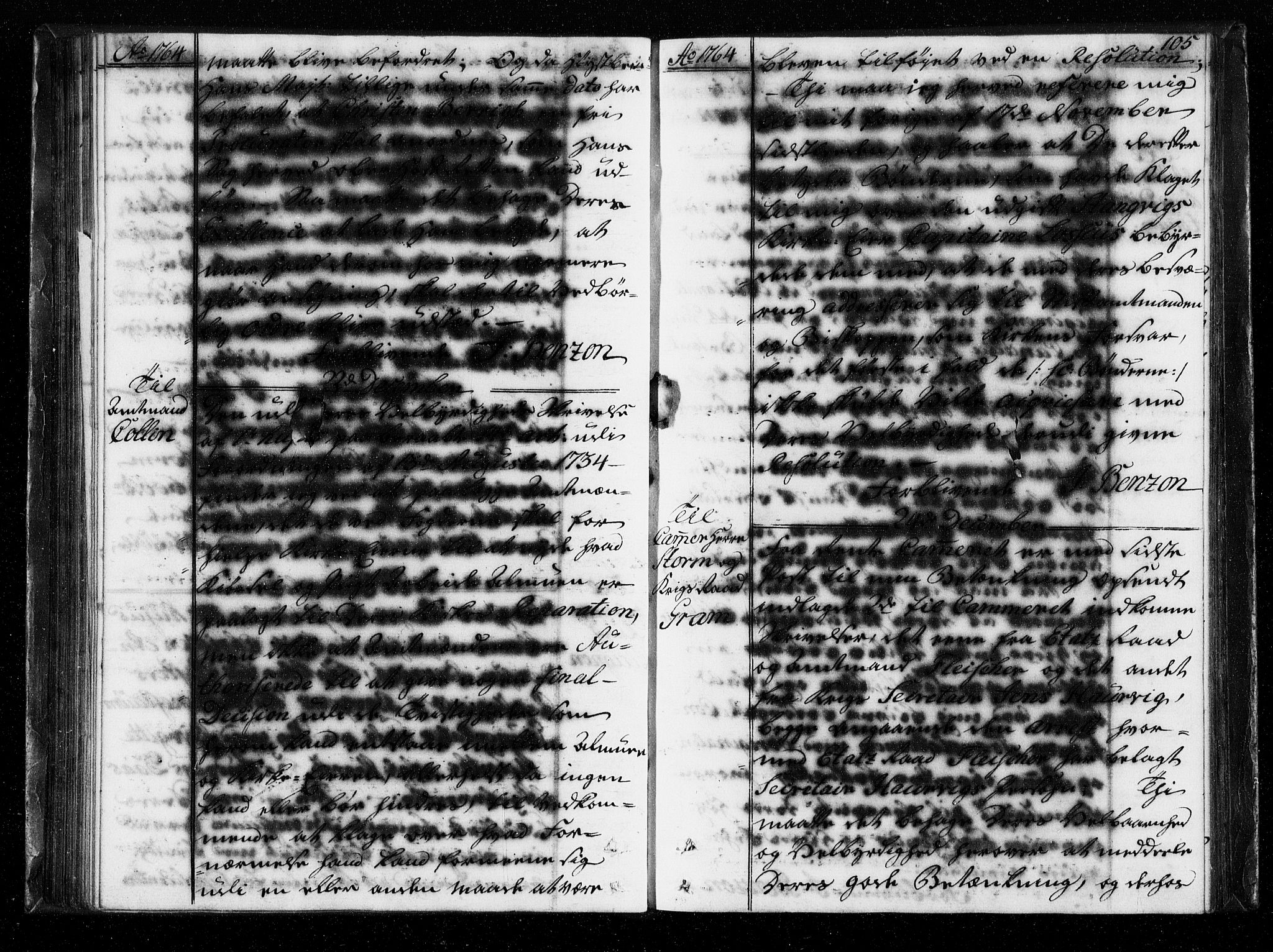 Stattholderembetet 1572-1771, AV/RA-EA-2870/Bf/L0004: Stattholderprotokoll (allmenn kopibok), 1764-1765, p. 104b-105a