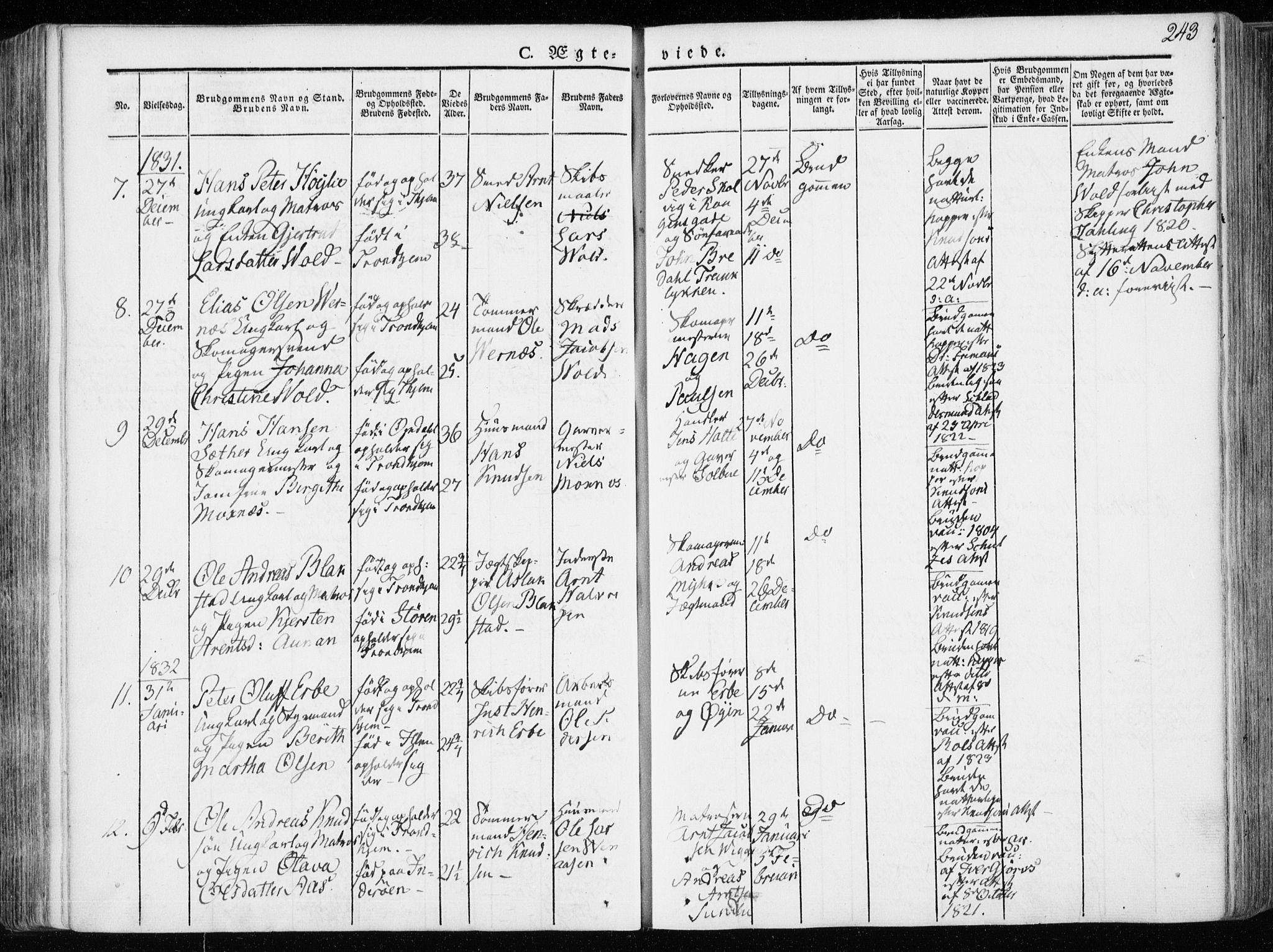 Ministerialprotokoller, klokkerbøker og fødselsregistre - Sør-Trøndelag, SAT/A-1456/601/L0047: Parish register (official) no. 601A15, 1831-1839, p. 243