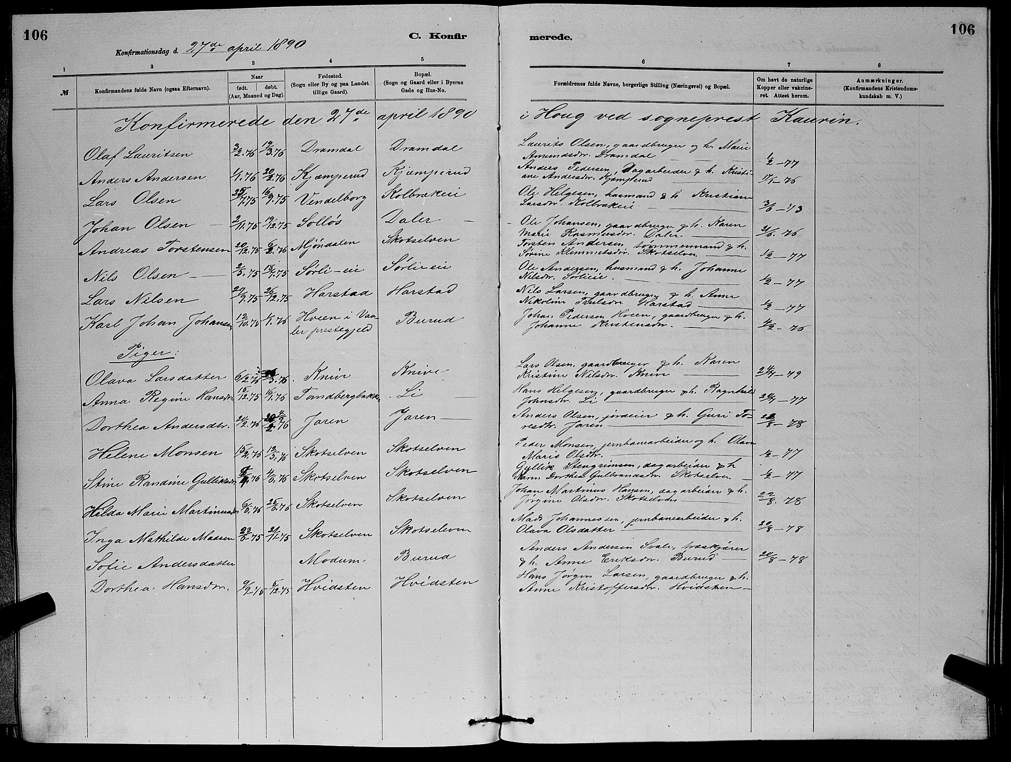 Eiker kirkebøker, SAKO/A-4/G/Gb/L0003: Parish register (copy) no. II 3, 1880-1893, p. 106