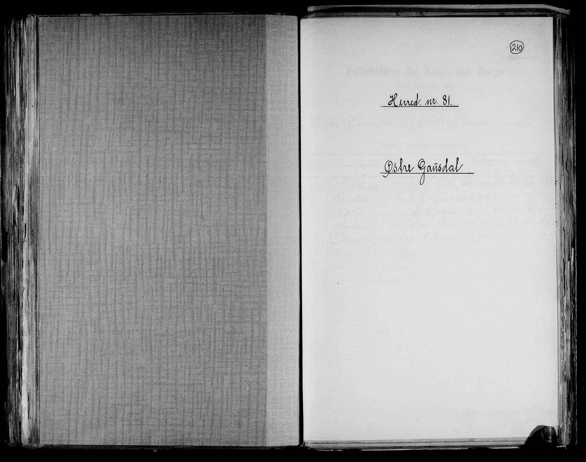 RA, 1891 census for 0522 Østre Gausdal, 1891, p. 1