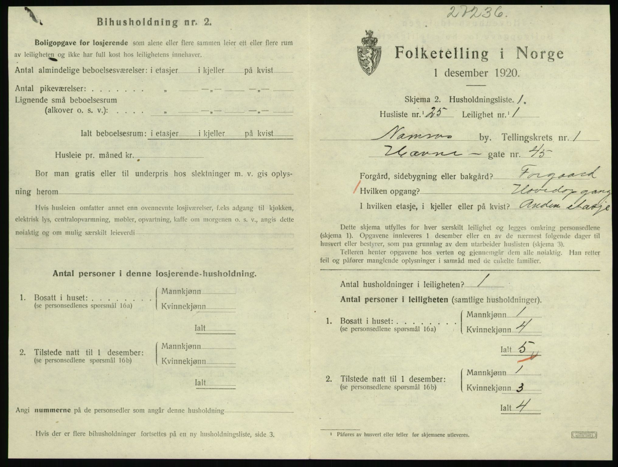 SAT, 1920 census for Namsos, 1920, p. 841