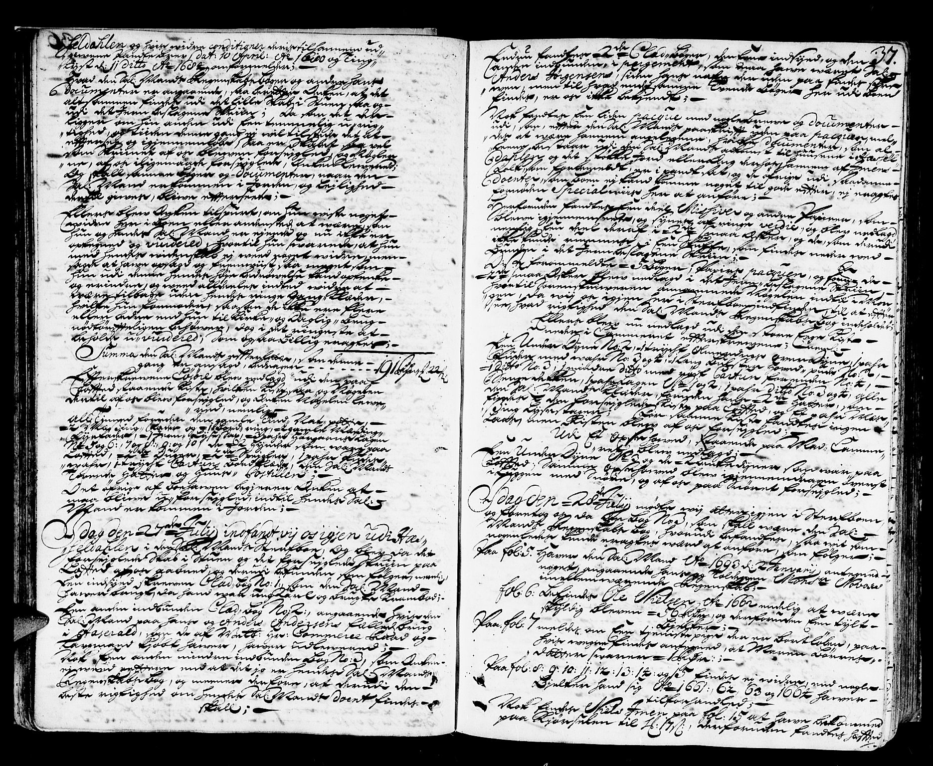 Mandal sorenskriveri, SAK/1221-0005/001/H/Hc/L0008: Skifteprotokoll med register, original i eske nr 4a, 1693-1702, p. 36b-37a
