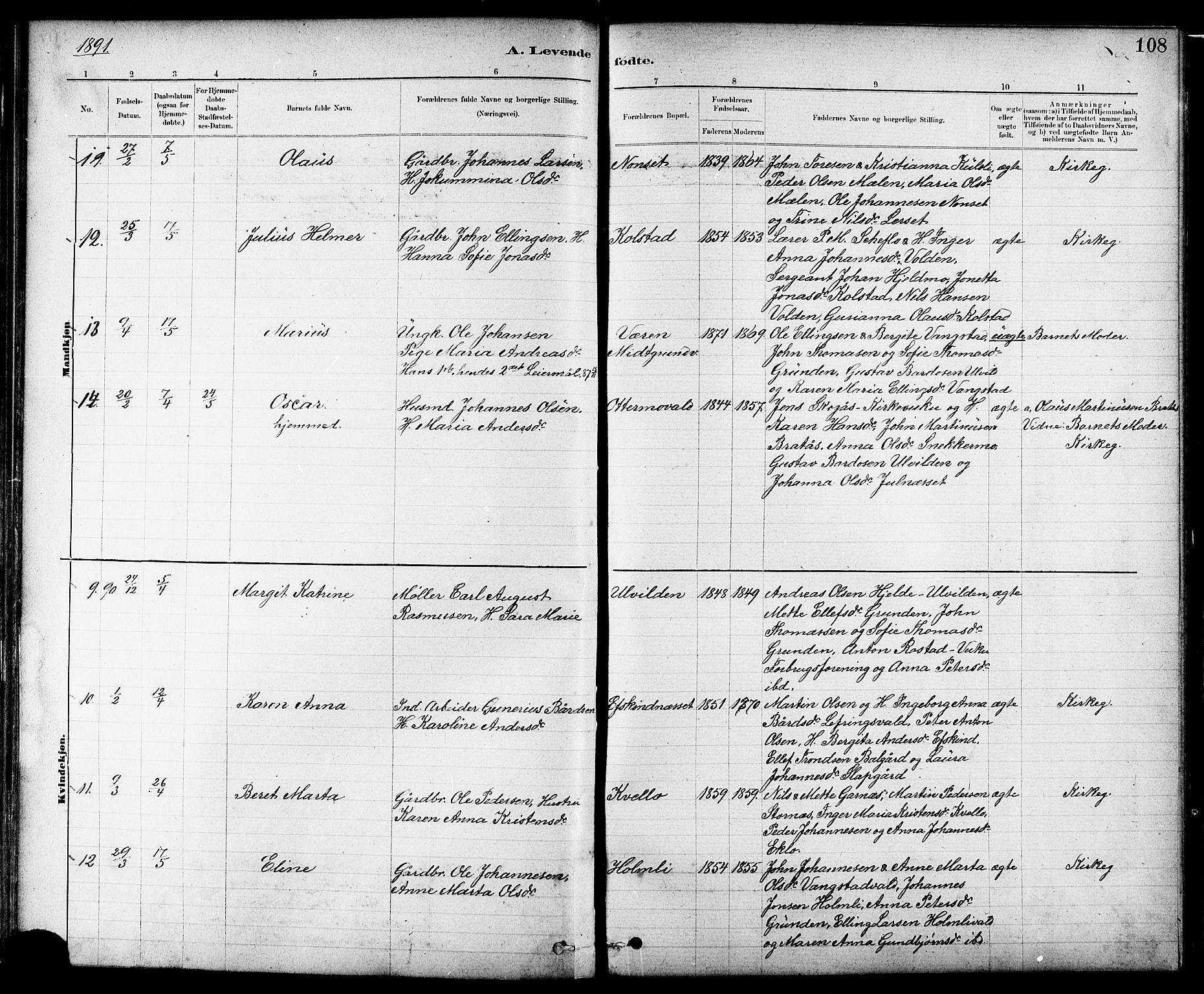 Ministerialprotokoller, klokkerbøker og fødselsregistre - Nord-Trøndelag, AV/SAT-A-1458/724/L0267: Parish register (copy) no. 724C03, 1879-1898, p. 108