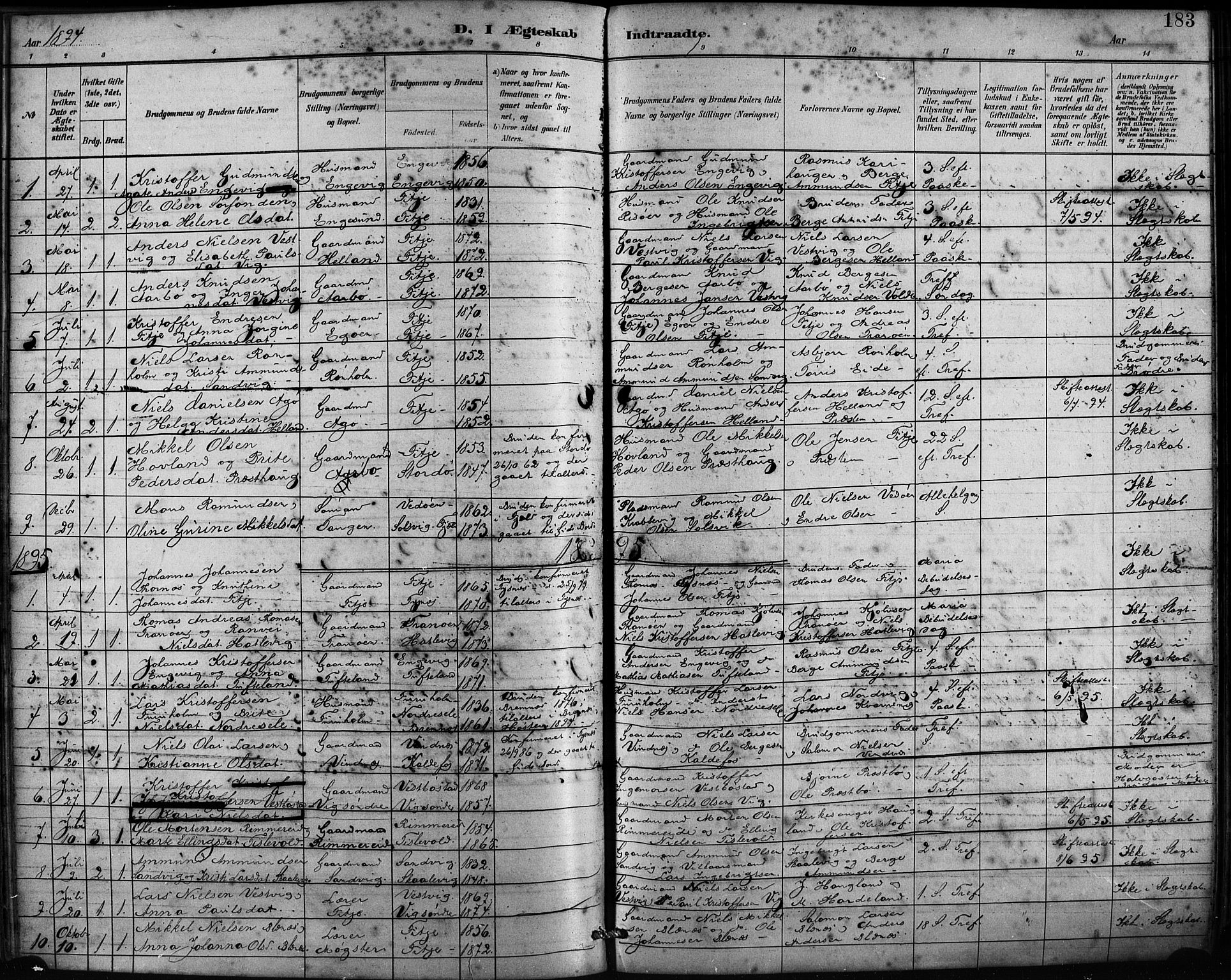 Fitjar sokneprestembete, SAB/A-99926: Parish register (official) no. A 2, 1882-1899, p. 183