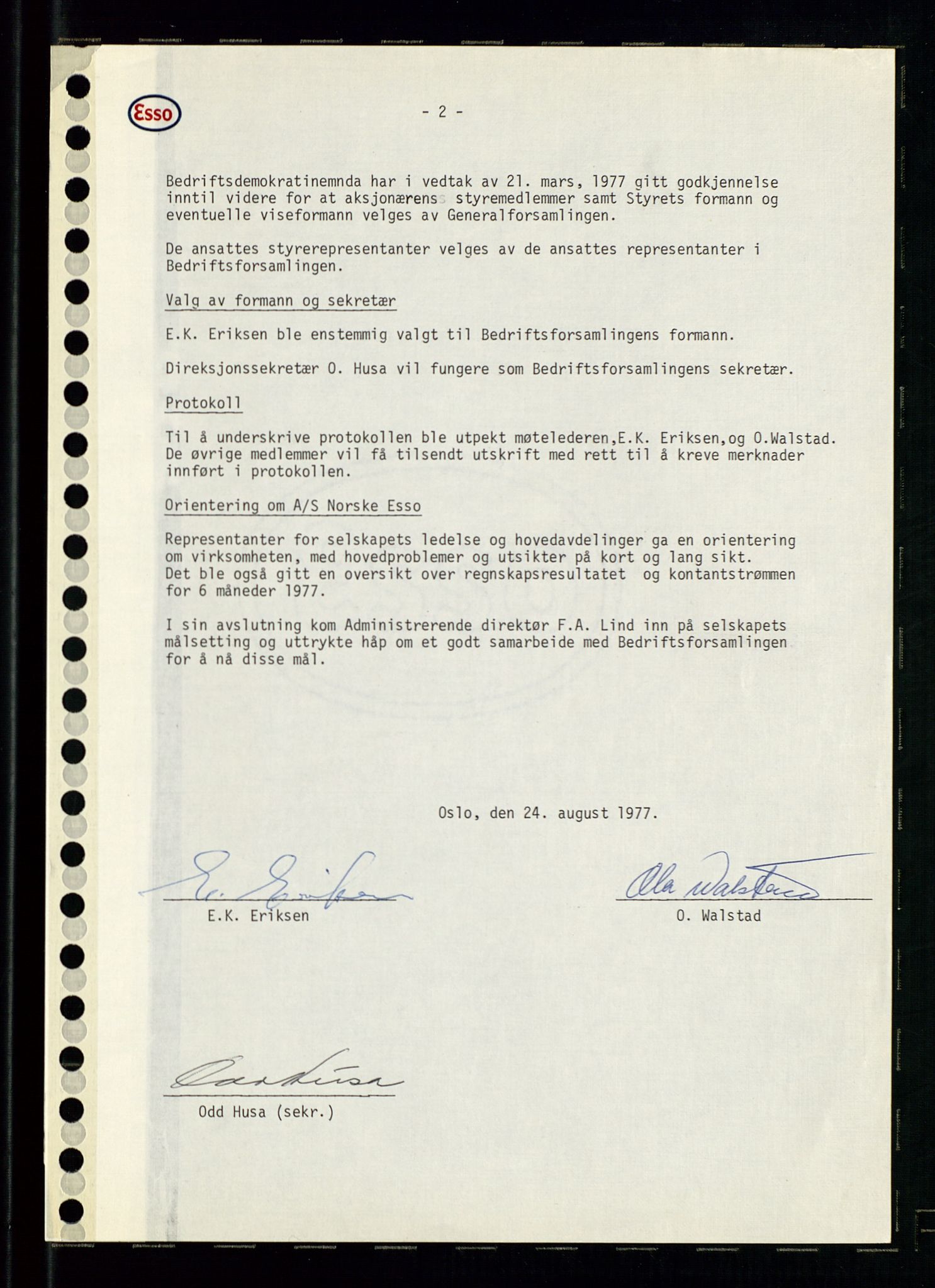 Pa 0982 - Esso Norge A/S, AV/SAST-A-100448/A/Aa/L0003/0004: Den administrerende direksjon Board minutes (styrereferater) og Bedriftforsamlingsprotokoll / Bedriftforsamlingsprotokoll, 1977-1993, p. 3