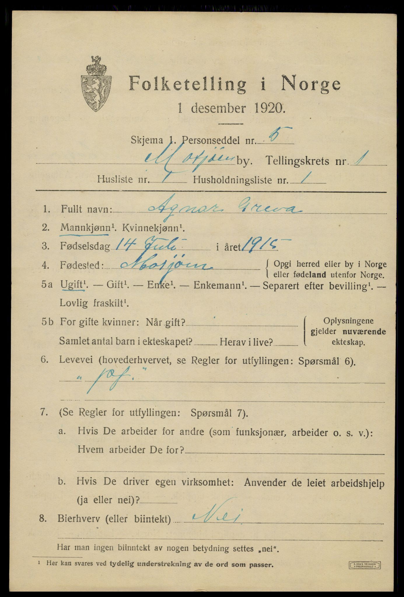 SAT, 1920 census for Mosjøen, 1920, p. 1684