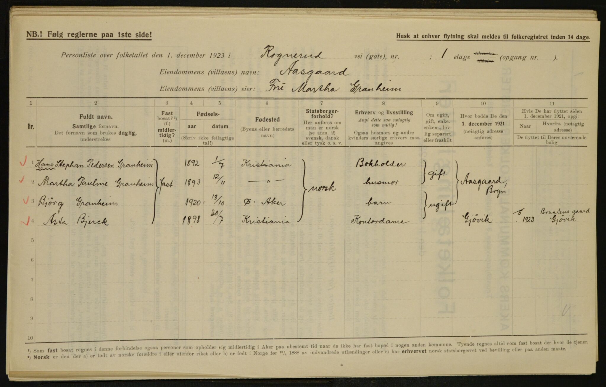 , Municipal Census 1923 for Aker, 1923, p. 29683