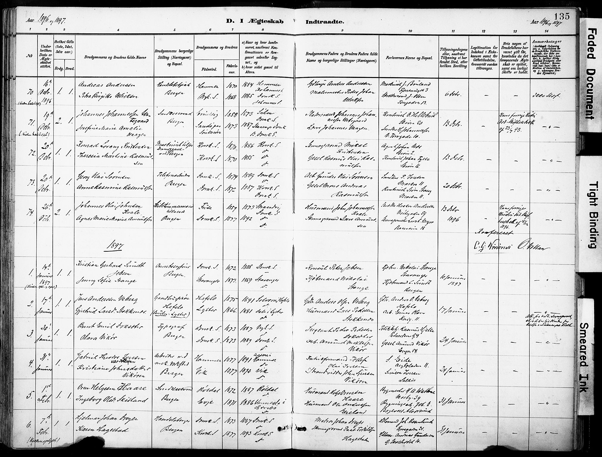 Domkirken sokneprestembete, SAB/A-74801/H/Haa/L0037: Parish register (official) no. D 4, 1880-1907, p. 135