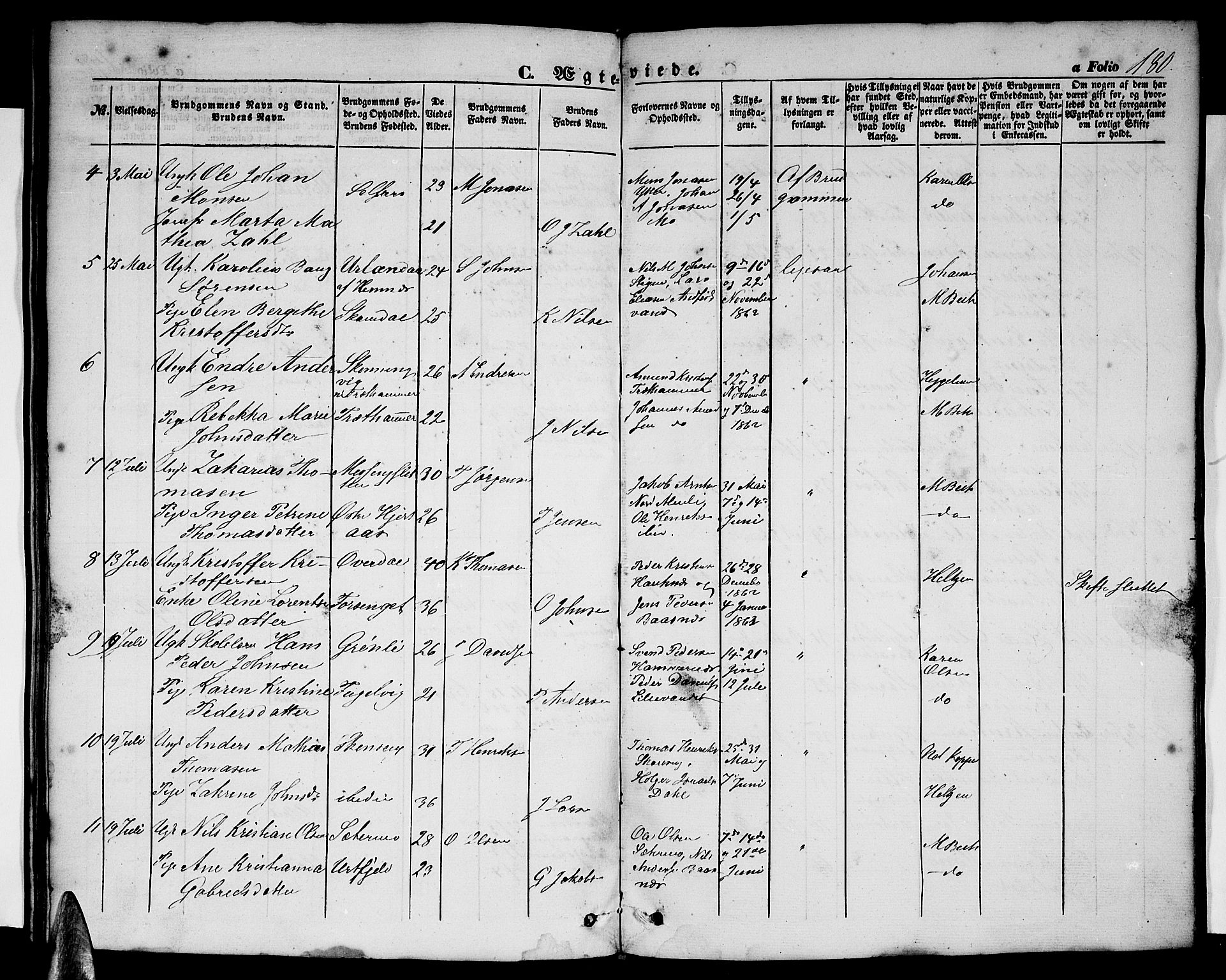 Ministerialprotokoller, klokkerbøker og fødselsregistre - Nordland, SAT/A-1459/827/L0414: Parish register (copy) no. 827C03, 1853-1865, p. 180
