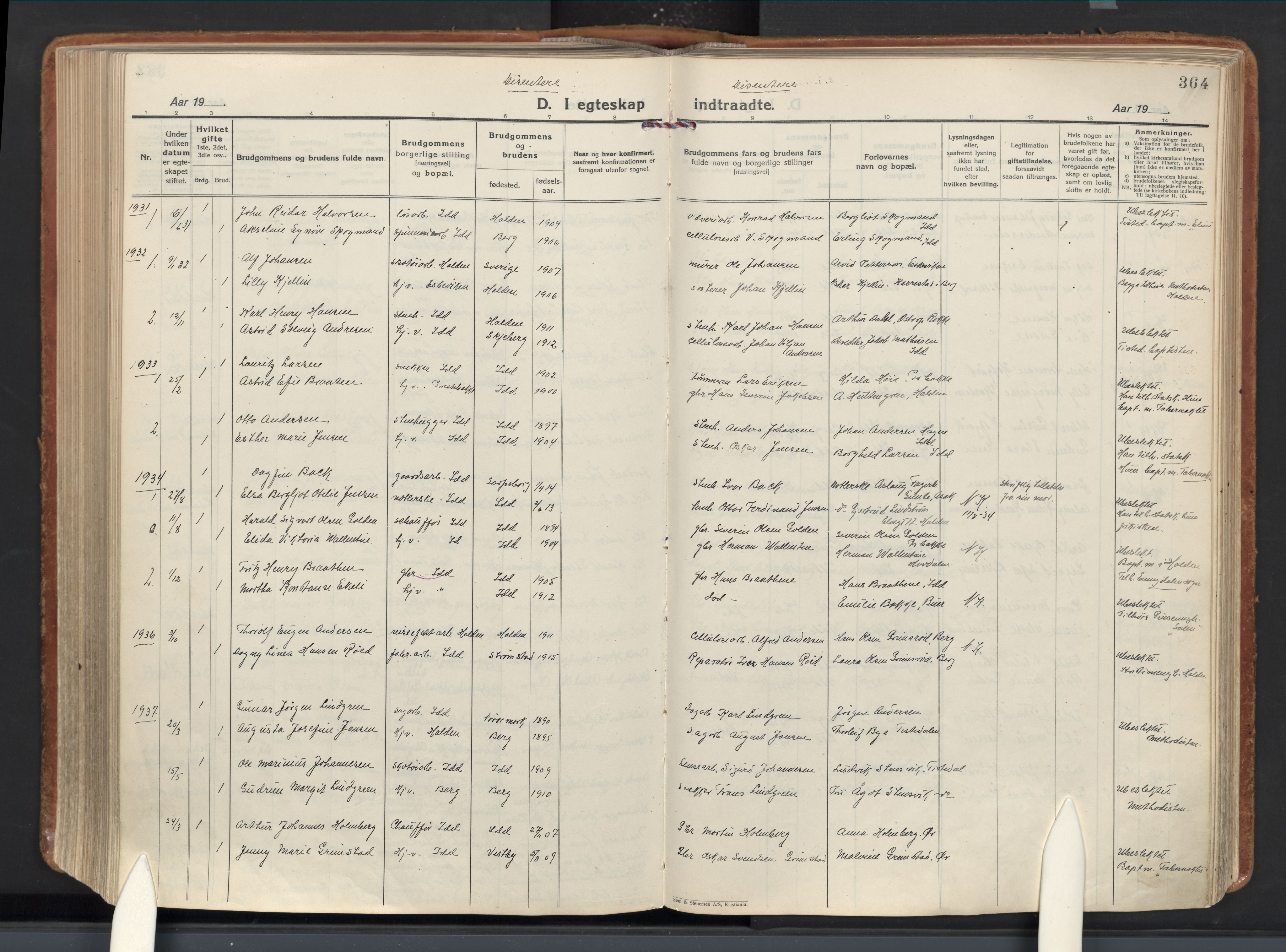 Idd prestekontor Kirkebøker, AV/SAO-A-10911/F/Fc/L0008: Parish register (official) no. III 8, 1926-1953, p. 364