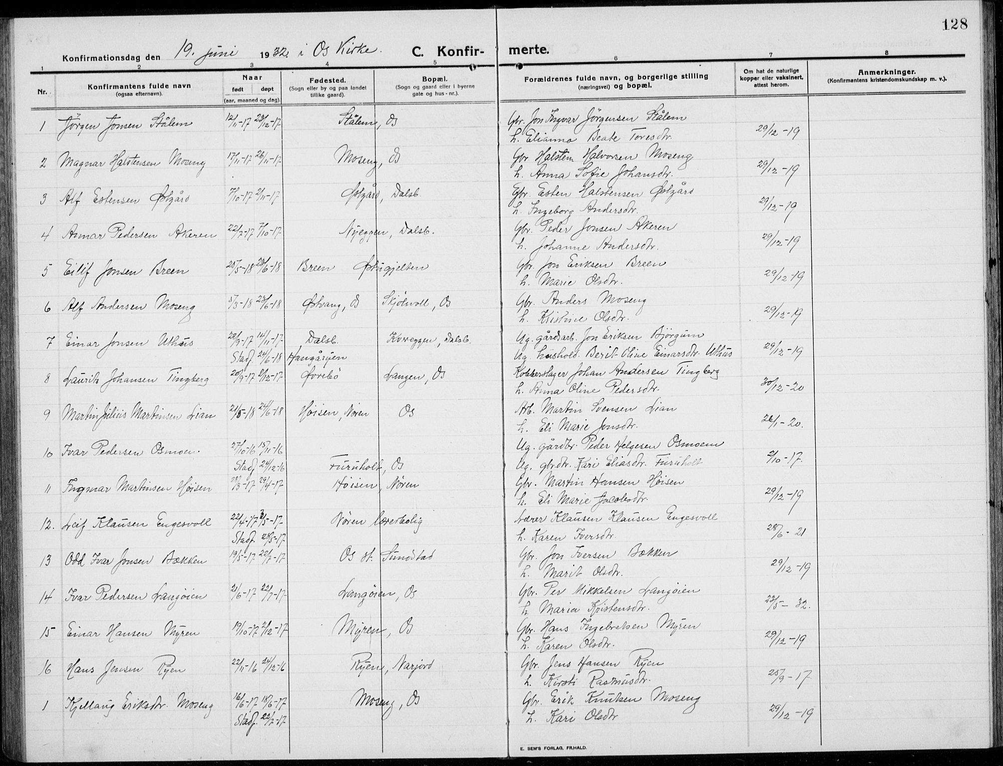 Tolga prestekontor, SAH/PREST-062/L/L0014: Parish register (copy) no. 14, 1913-1936, p. 128