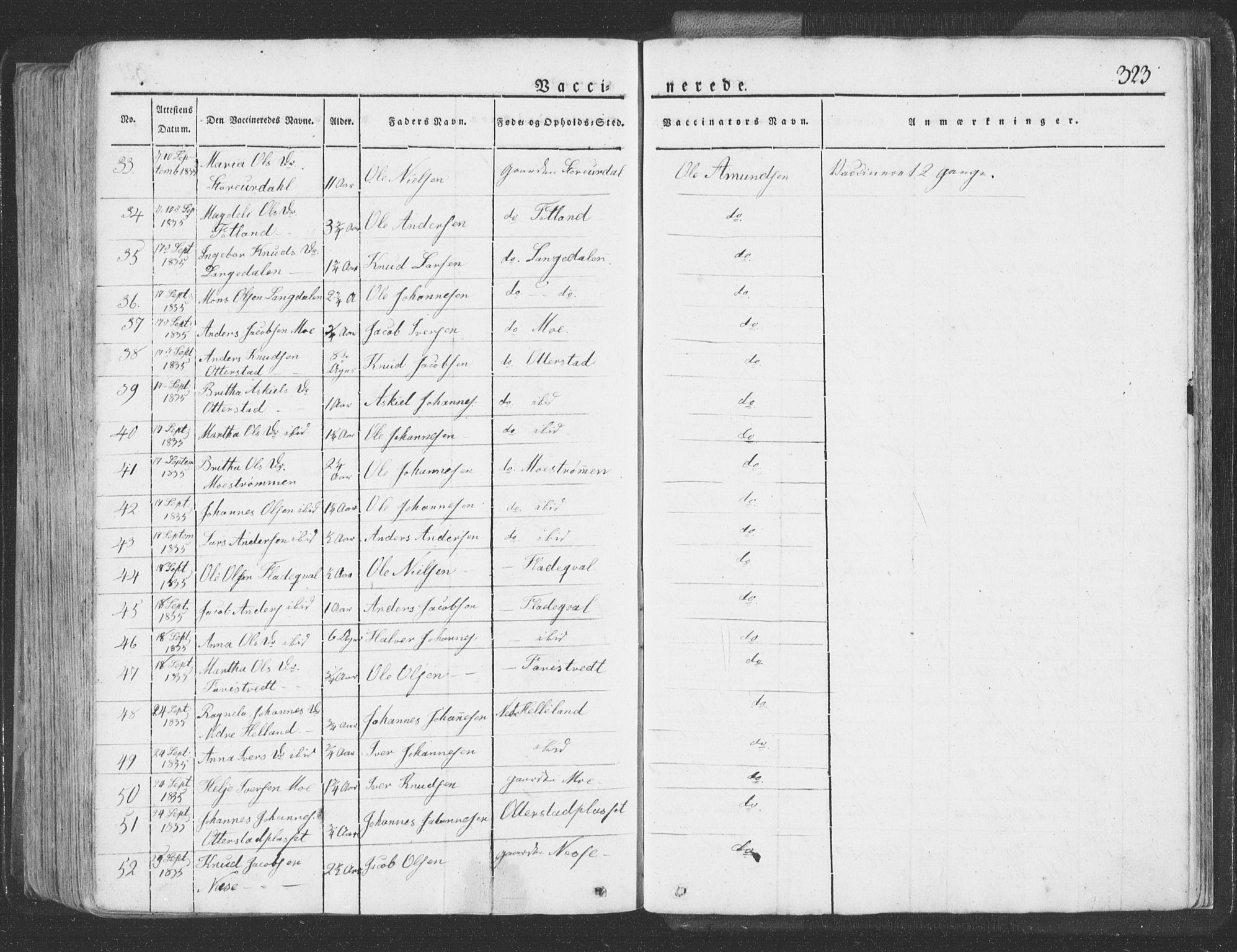 Hosanger sokneprestembete, AV/SAB-A-75801/H/Haa: Parish register (official) no. A 6, 1824-1835, p. 323