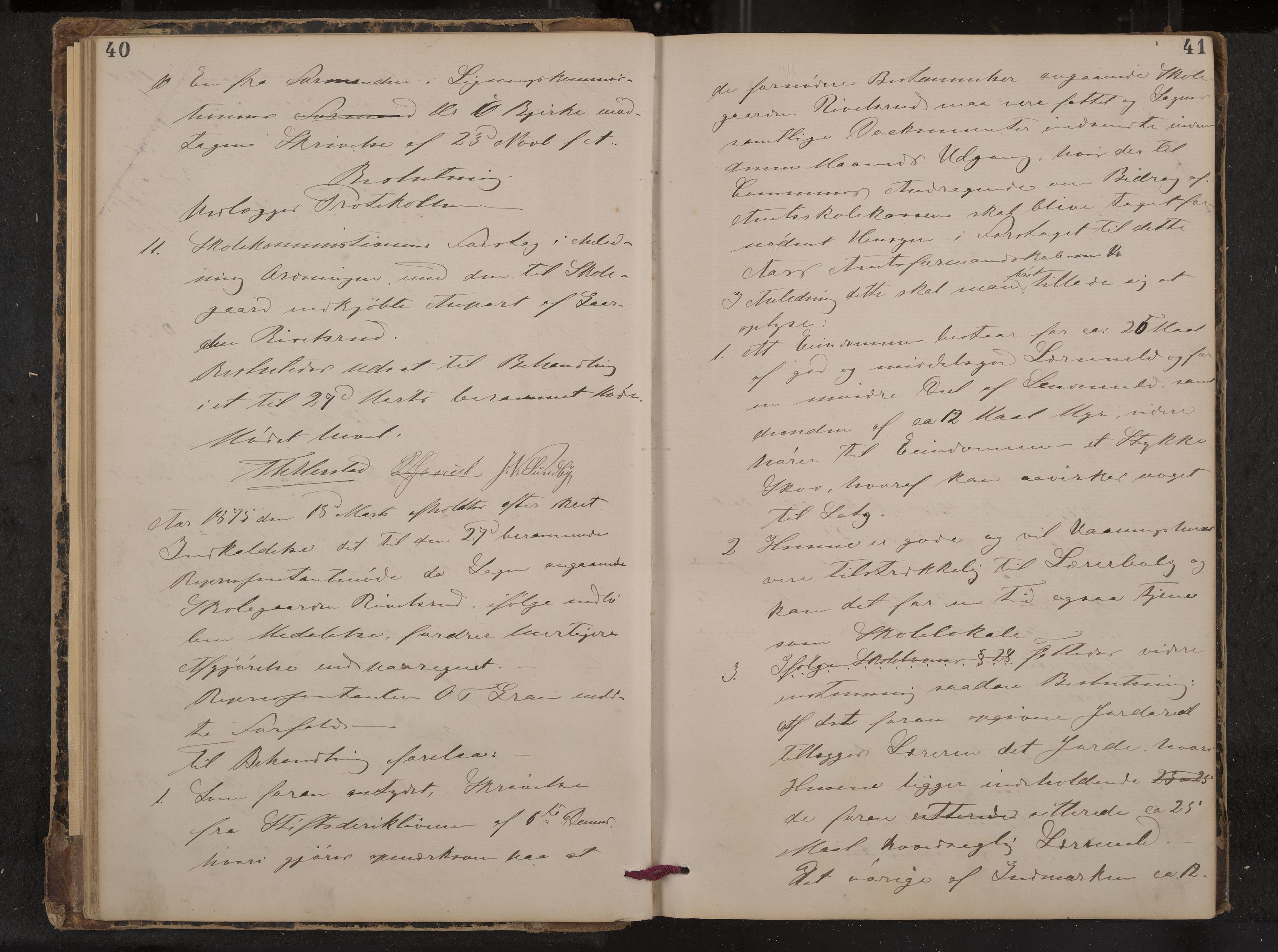 Hof formannskap og sentraladministrasjon, IKAK/0714021-1/A/Aa/L0003: Møtebok med register, 1874-1888, p. 40-41